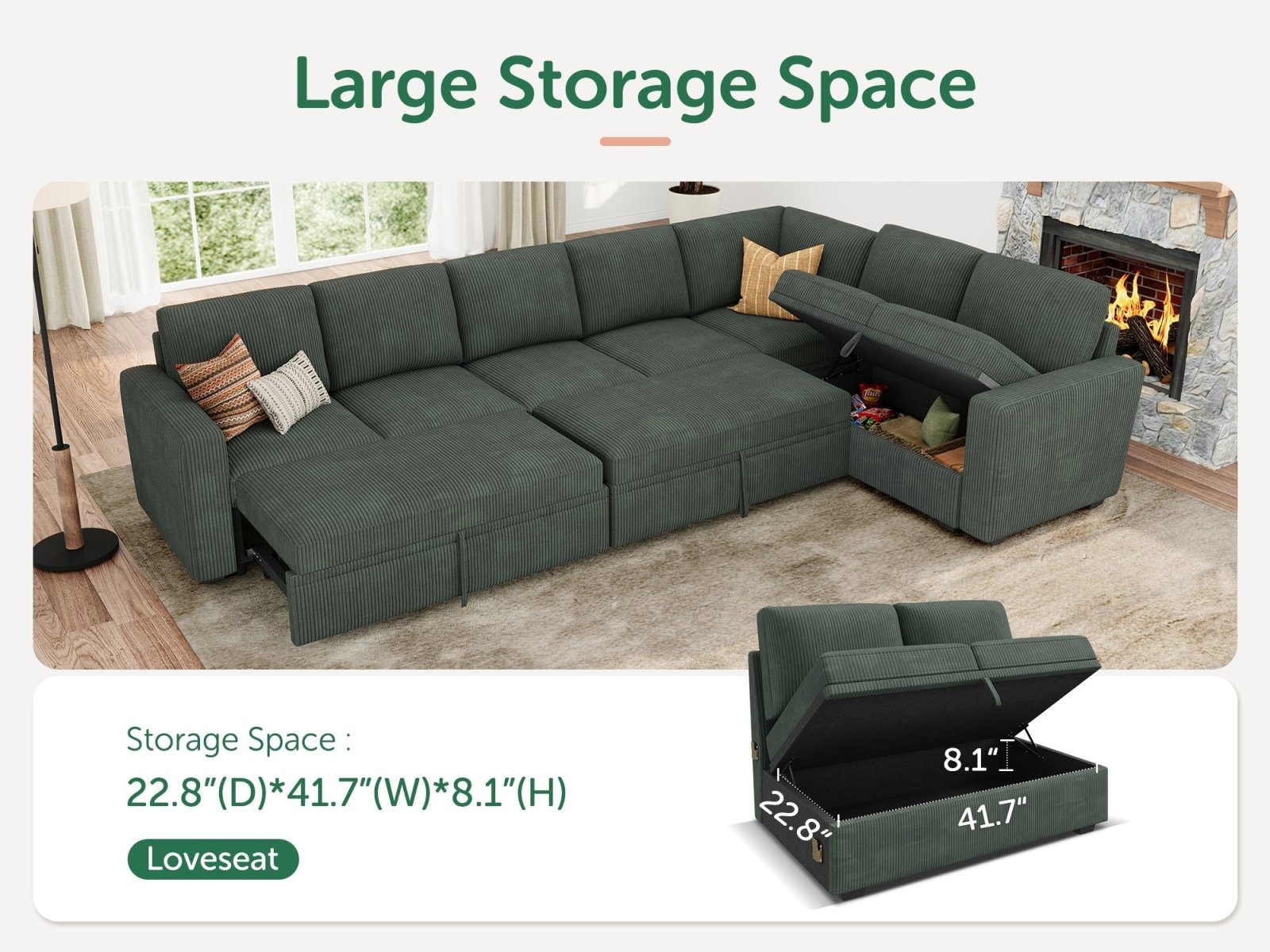 7-Piece Corduroy Modular Sleeper #Color_Corduroy Green