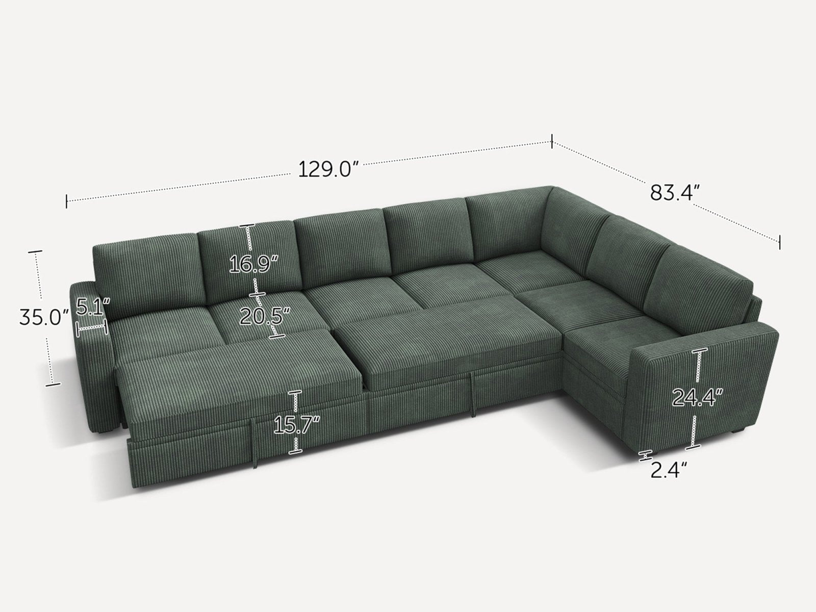 7-Piece Corduroy Modular Sleeper #Color_Corduroy Green
