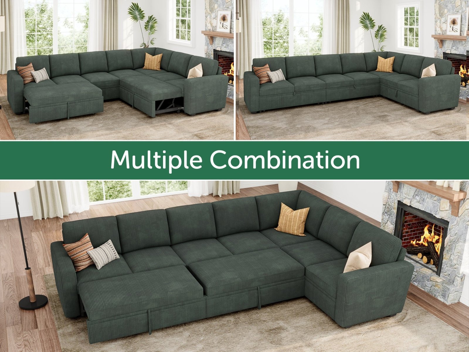 7-Piece Corduroy Modular Sleeper #Color_Corduroy Green
