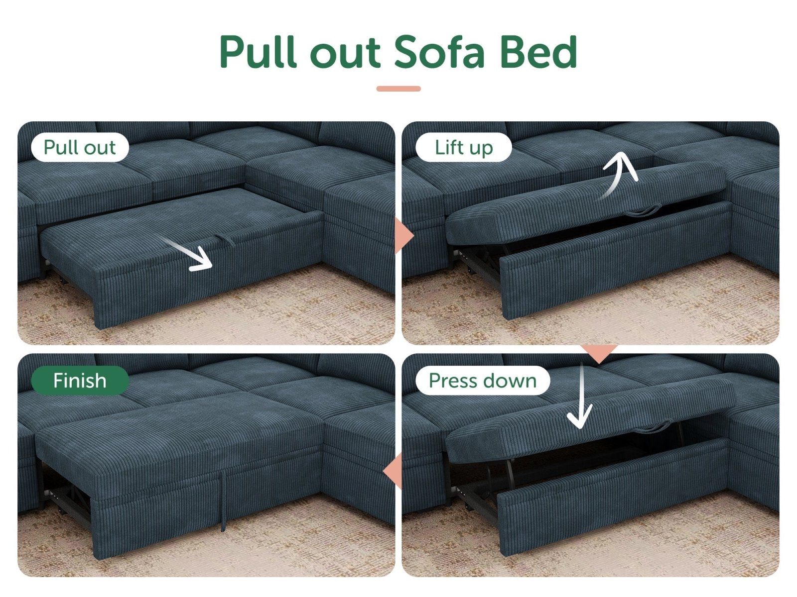 7-Piece Corduroy Modular Sleeper #Color_Corduroy Blue