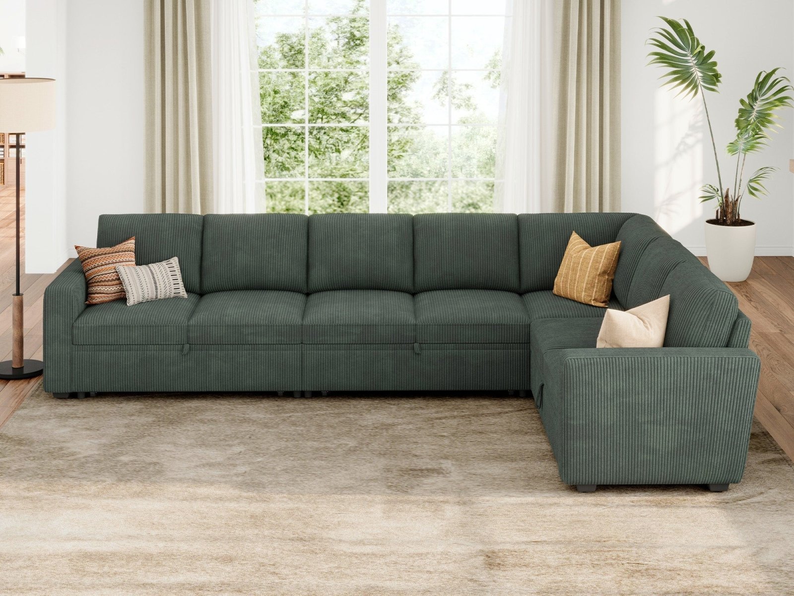 7-Piece Corduroy Modular Sleeper #Color_Corduroy Green