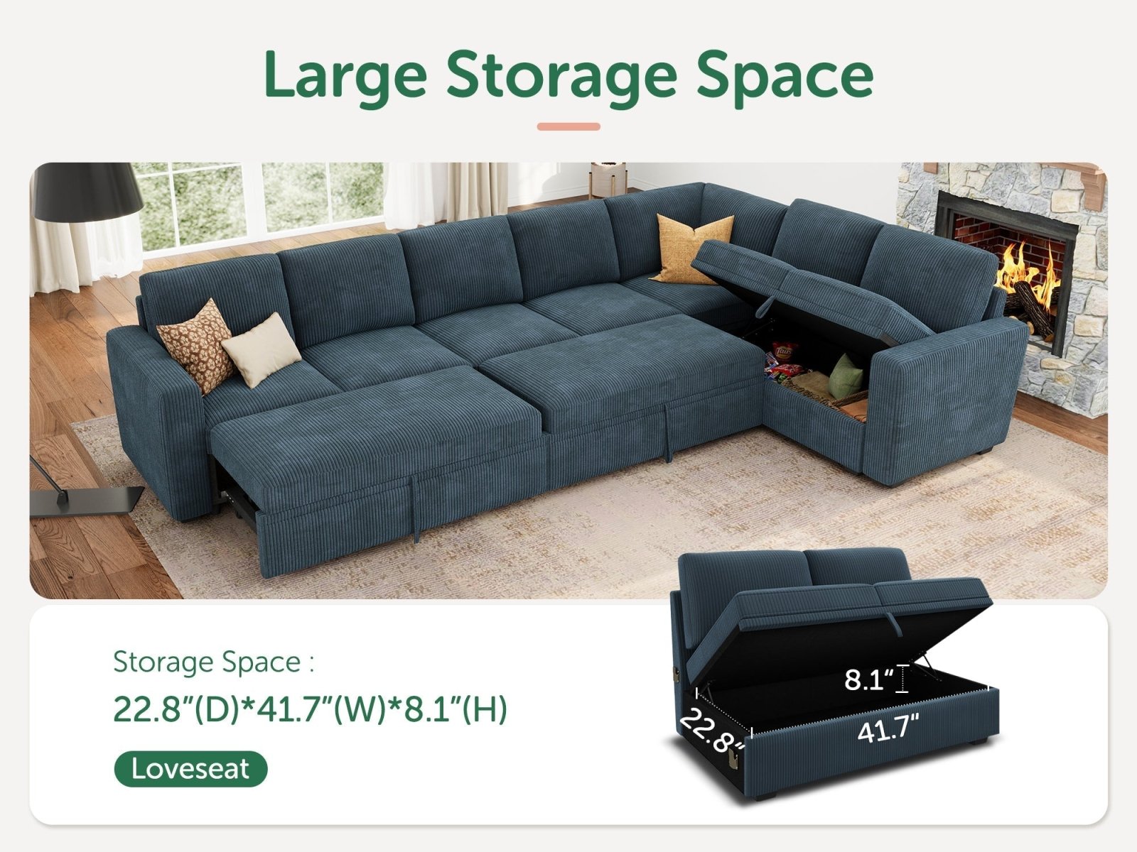 7-Piece Corduroy Modular Sleeper #Color_Corduroy Blue