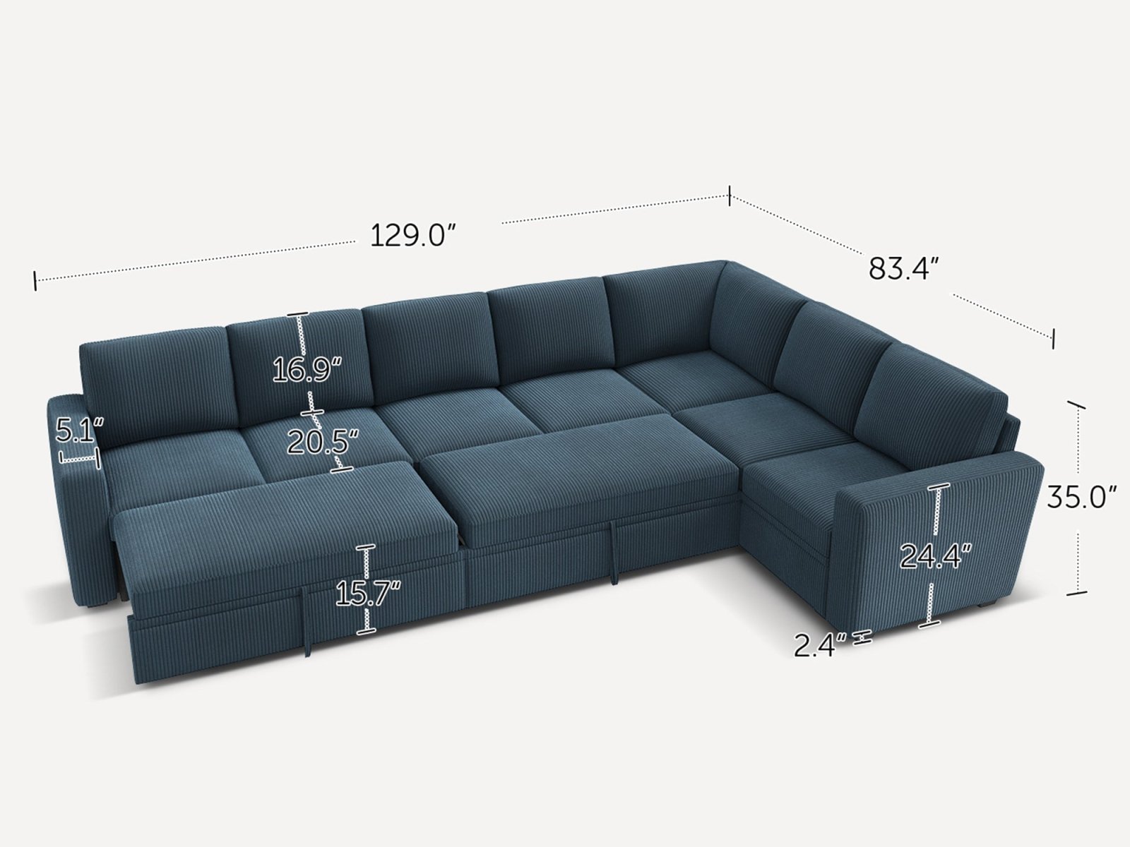 7-Piece Corduroy Modular Sleeper #Color_Corduroy Blue