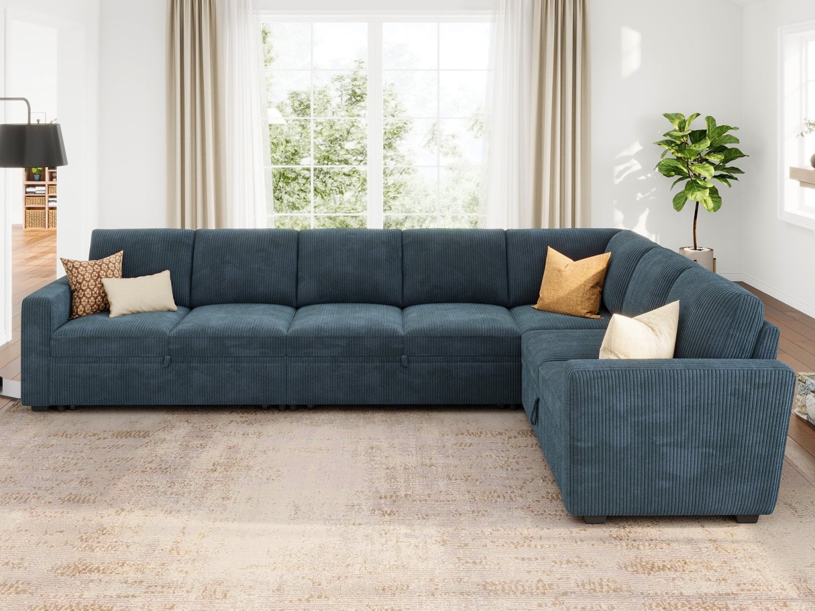 7-Piece Corduroy Modular Sleeper #Color_Corduroy Blue