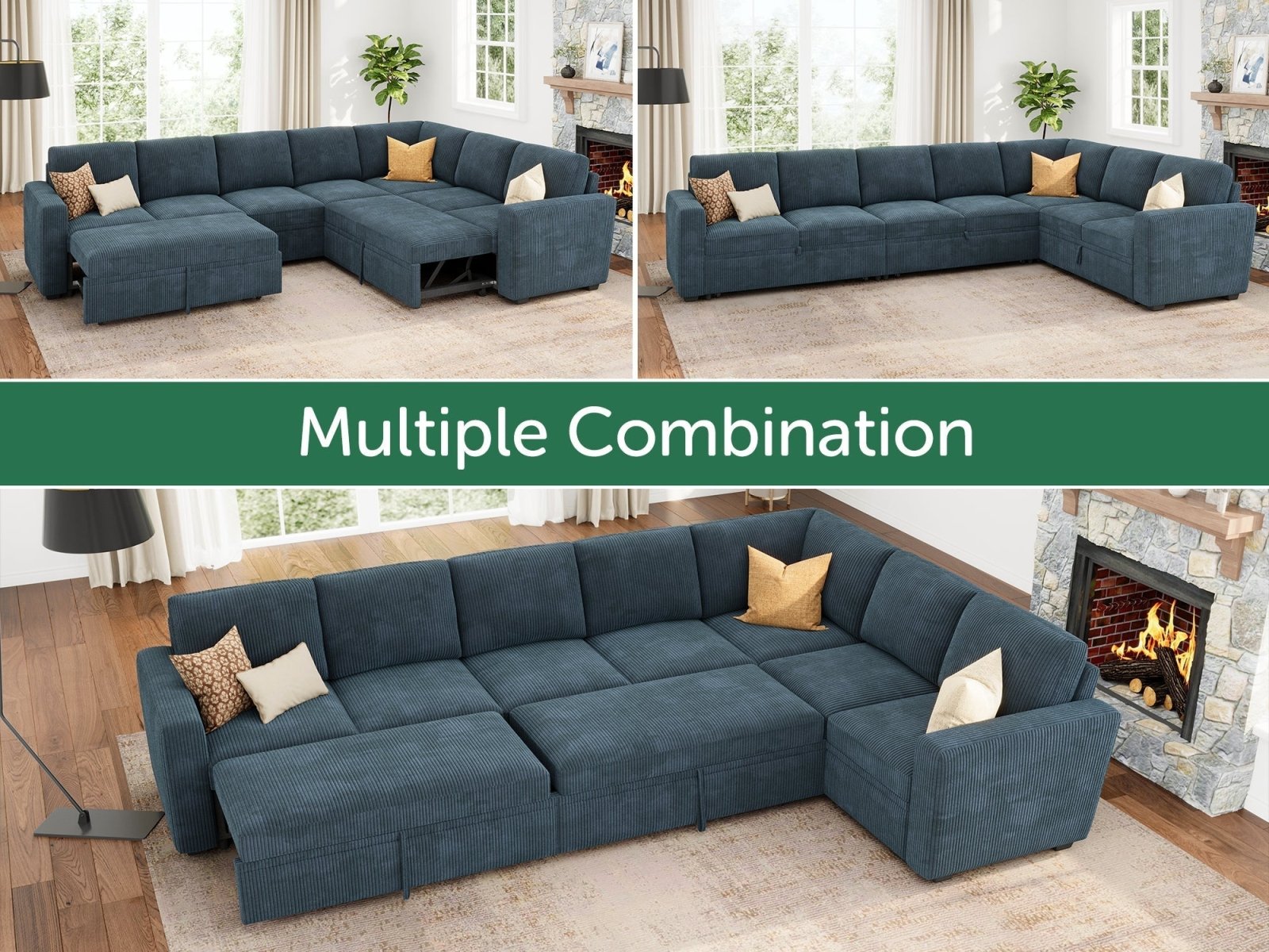 7-Piece Corduroy Modular Sleeper #Color_Corduroy Blue