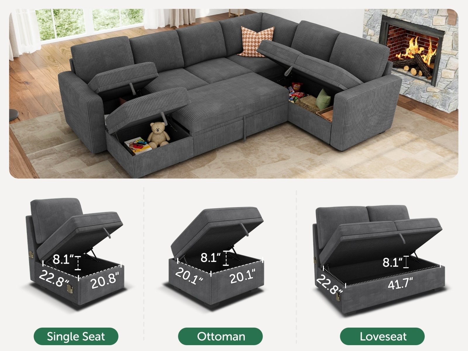 Storage function #Color_Corduroy Grey