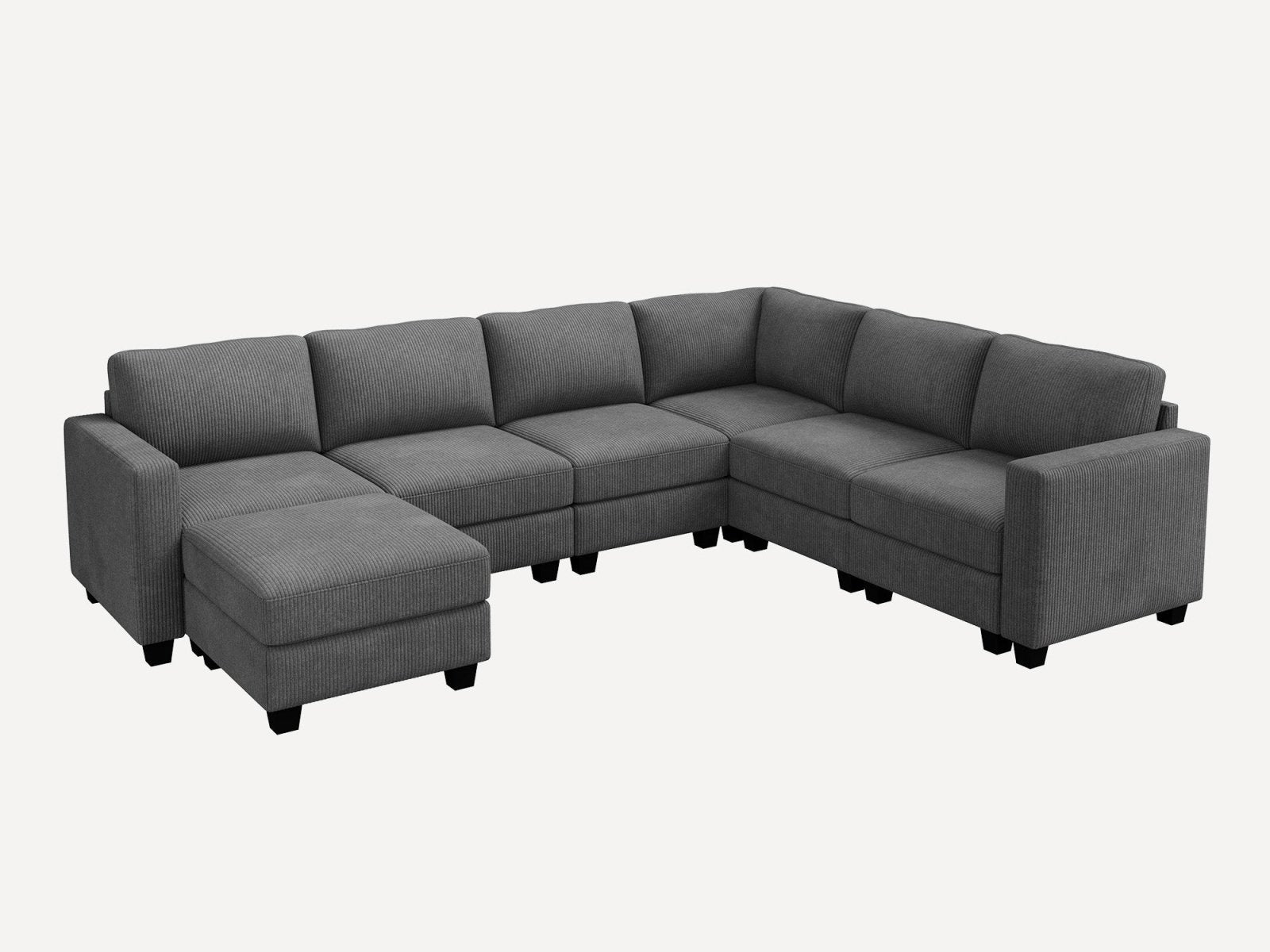 HONBAY 7-Piece Corduroy Modular U-Shaped Sectional Sofa With Hidden Storage Ottoman
#Color_Corduroy Grey