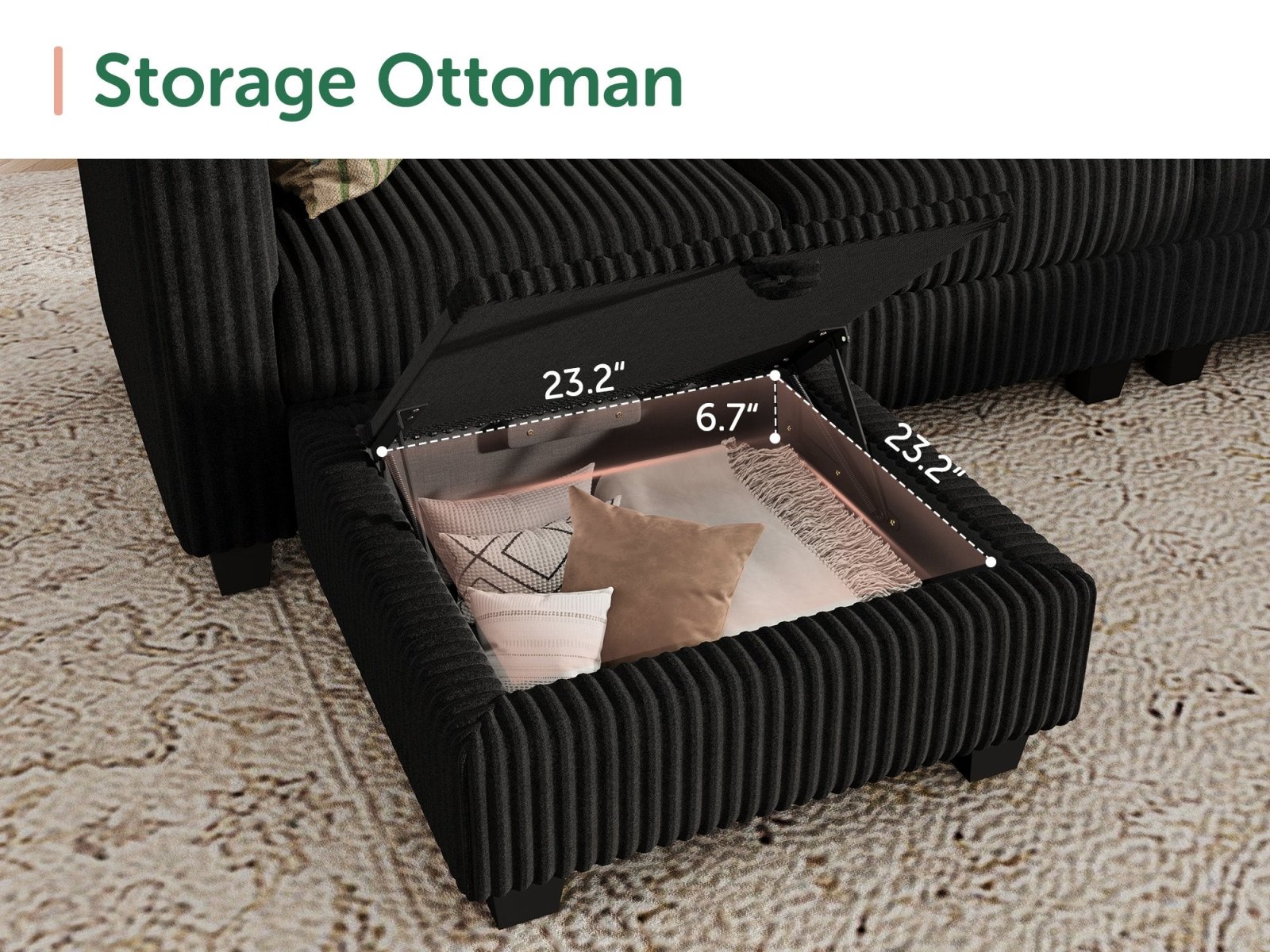 HONBAY 7-Piece Corduroy Modular U-Shaped Sectional Sofa With Hidden Storage Ottoman
#Color_Corduroy Black