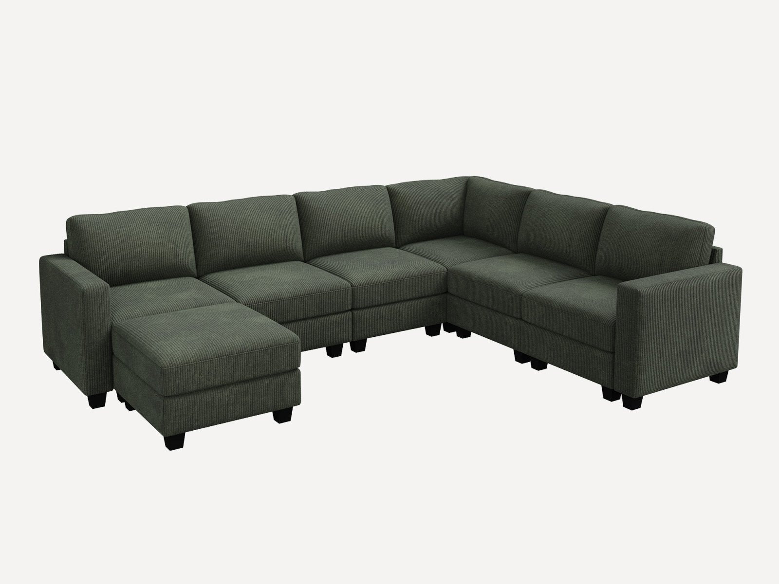 HONBAY 7-Piece Corduroy Modular U-Shaped Sectional Sofa With Hidden Storage Ottoman
#Color_Corduroy Green