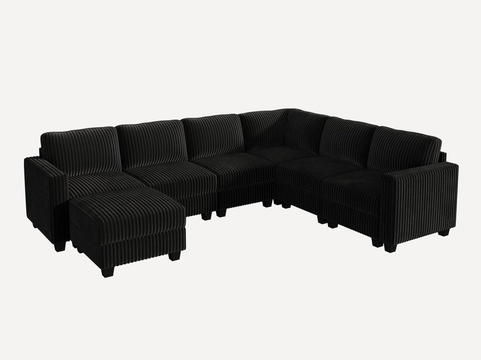 HONBAY 7-Piece Corduroy Modular U-Shaped Sectional Sofa With Hidden Storage Ottoman
#Color_Corduroy Black