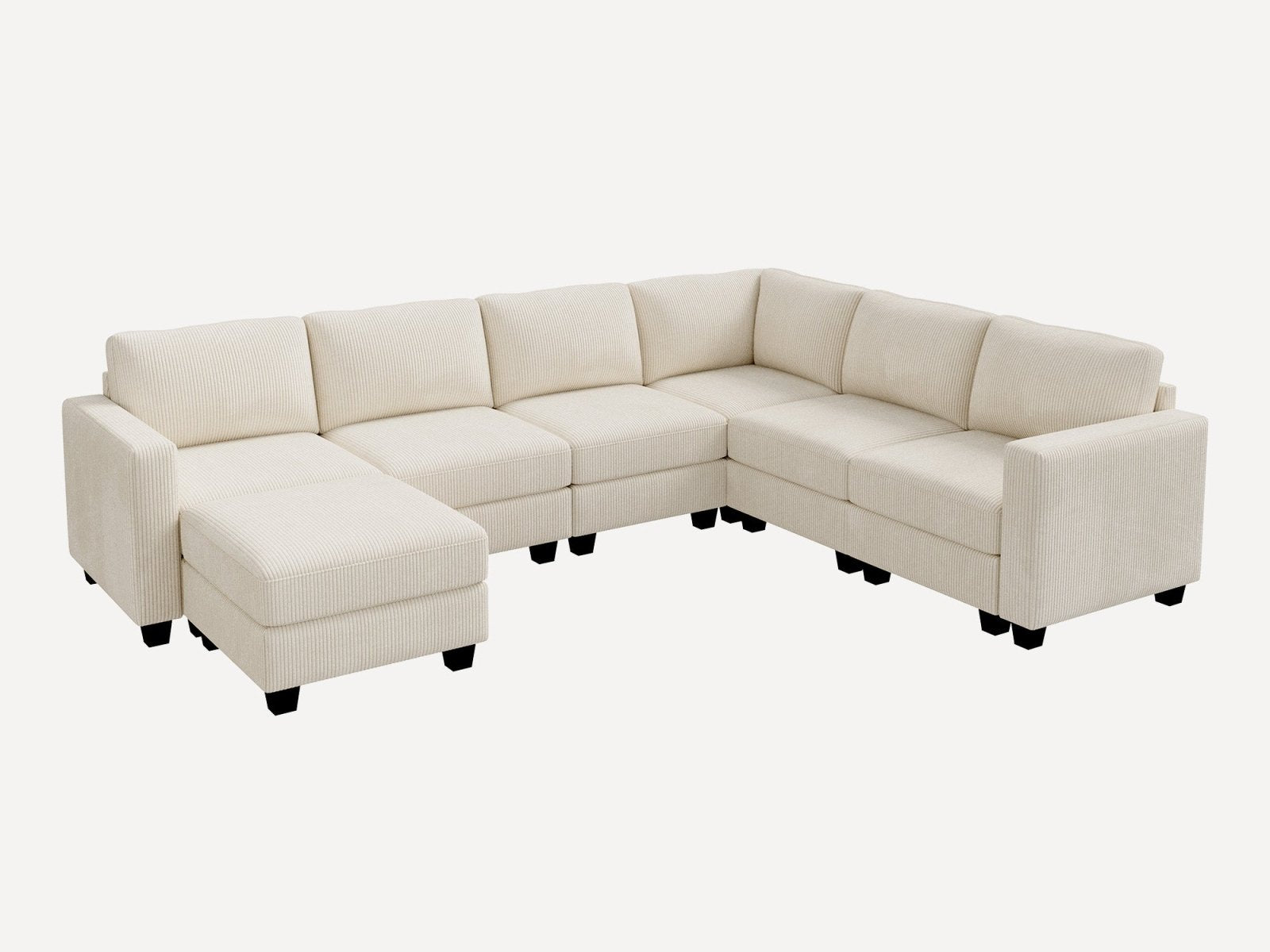 HONBAY 7-Piece Corduroy Modular U-Shaped Sectional Sofa With Hidden Storage Ottoman
#Color_Corduroy Beige