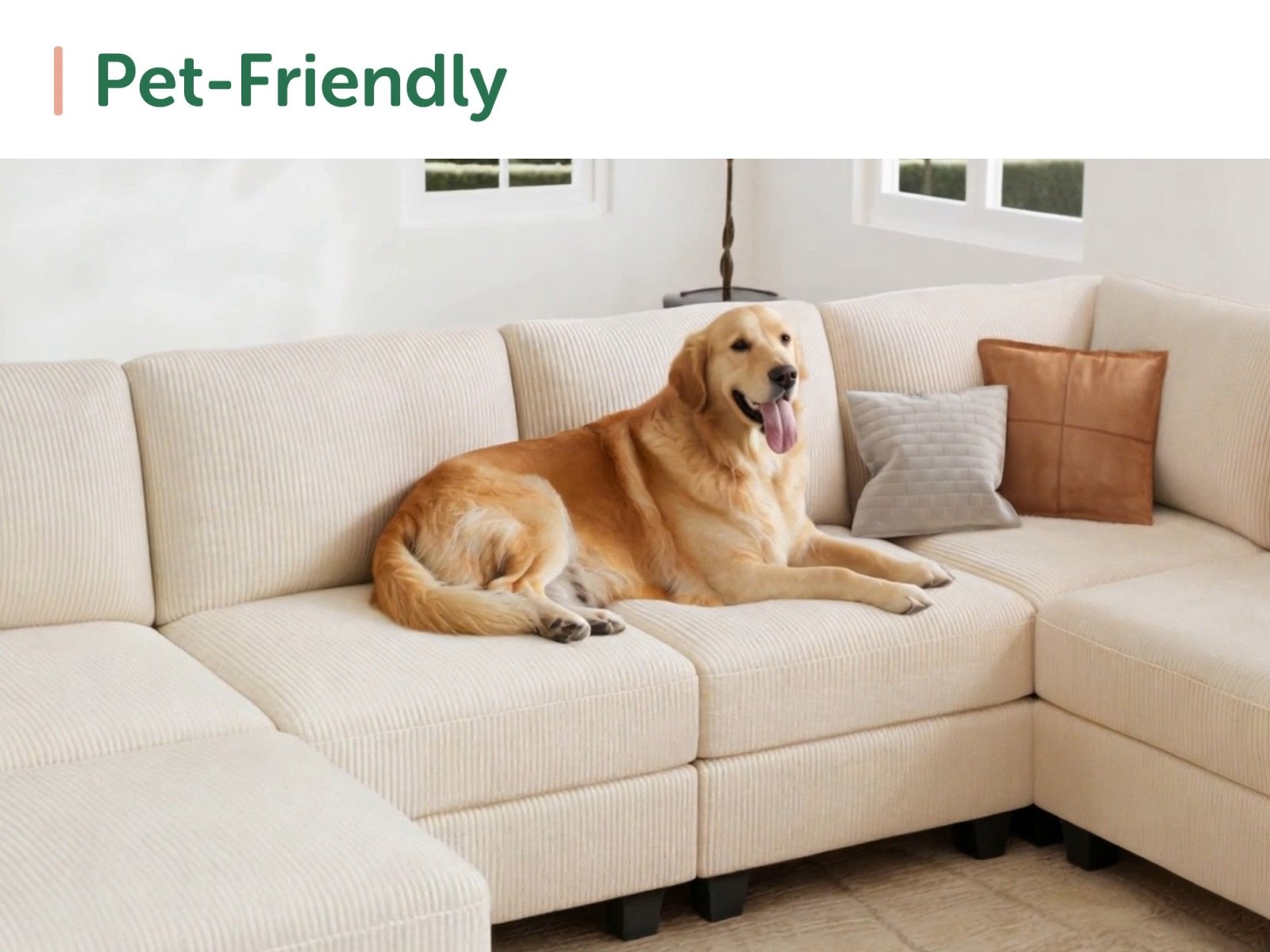 HONBAY 7-Piece Corduroy Modular U-Shaped Sectional Sofa With Hidden Storage Ottoman
#Color_Corduroy Beige