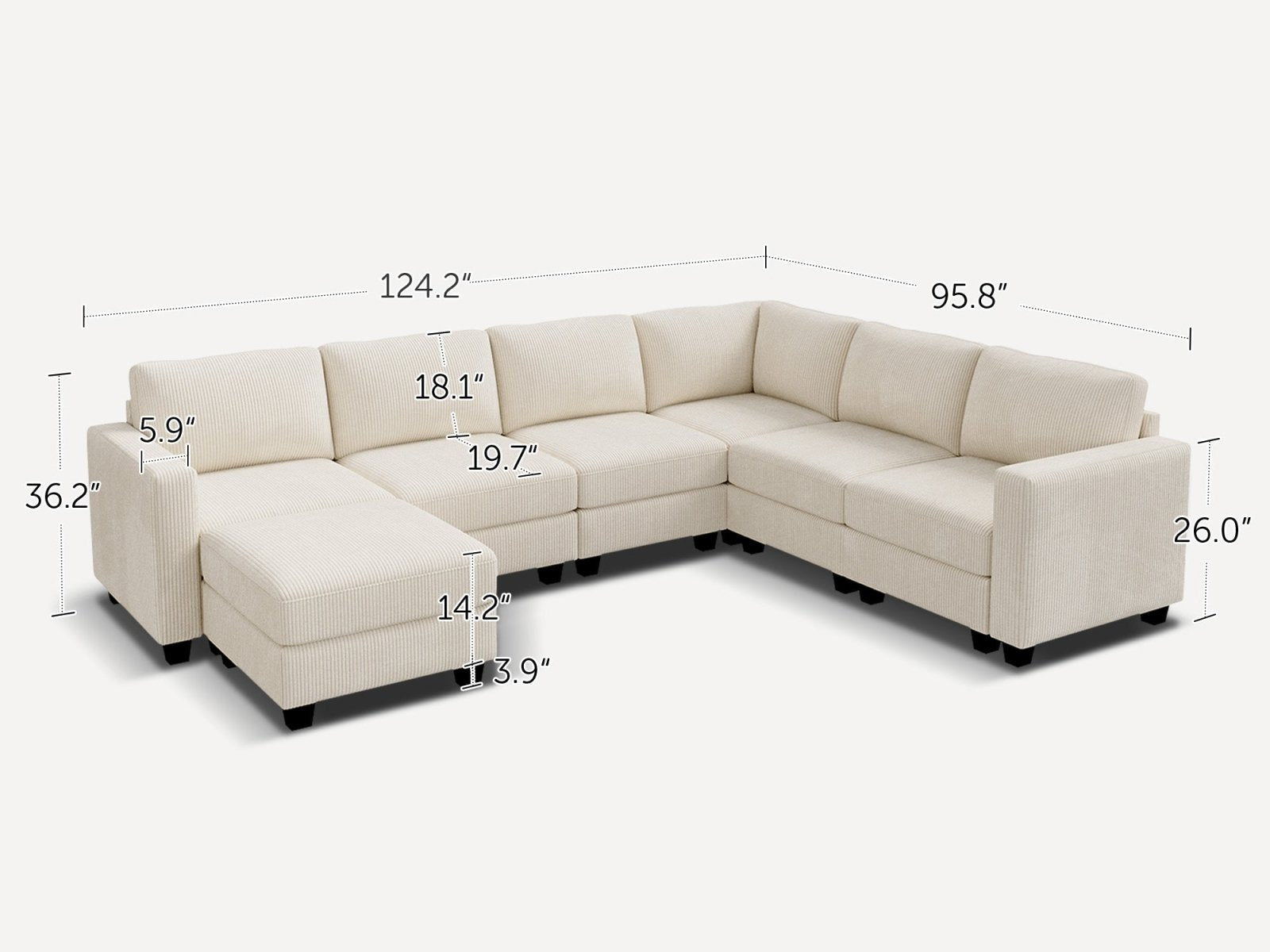 HONBAY 7-Piece Corduroy Modular U-Shaped Sectional Sofa With Hidden Storage Ottoman
#Color_Corduroy Beige