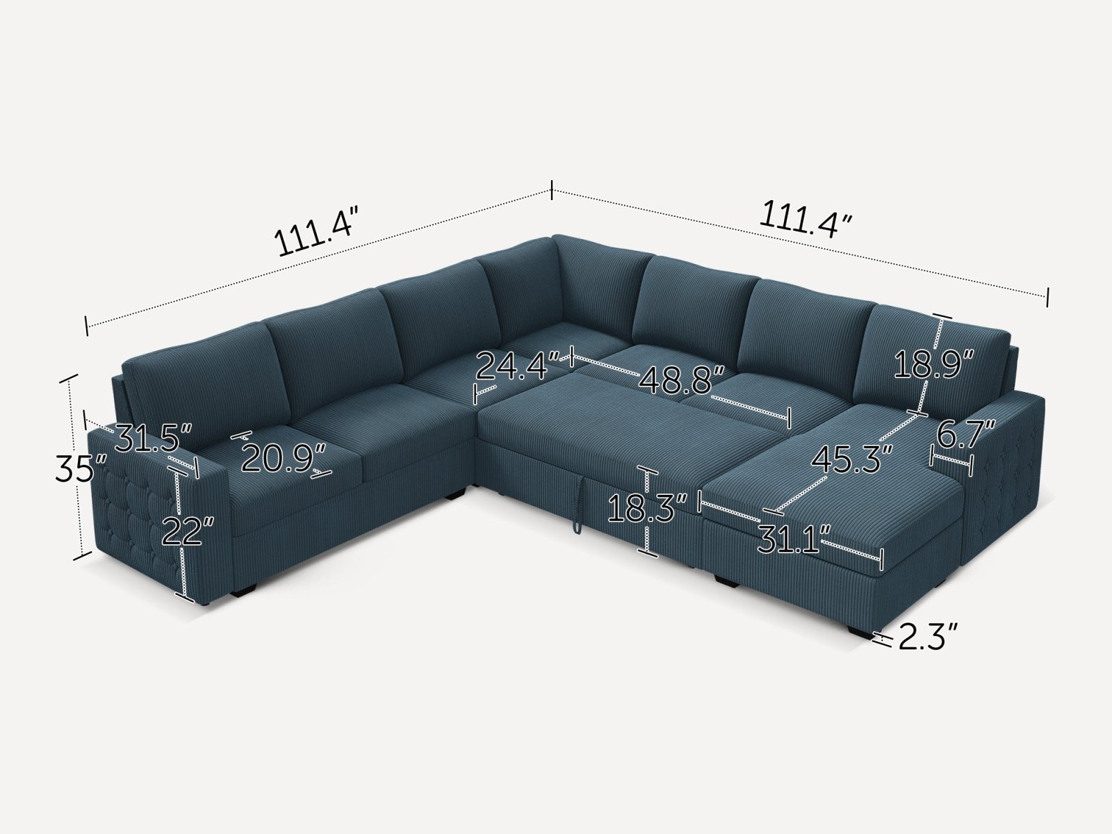 7-Piece Corduroy U-Shaped Sleeper Sectional
#Color_Corduroy Blue