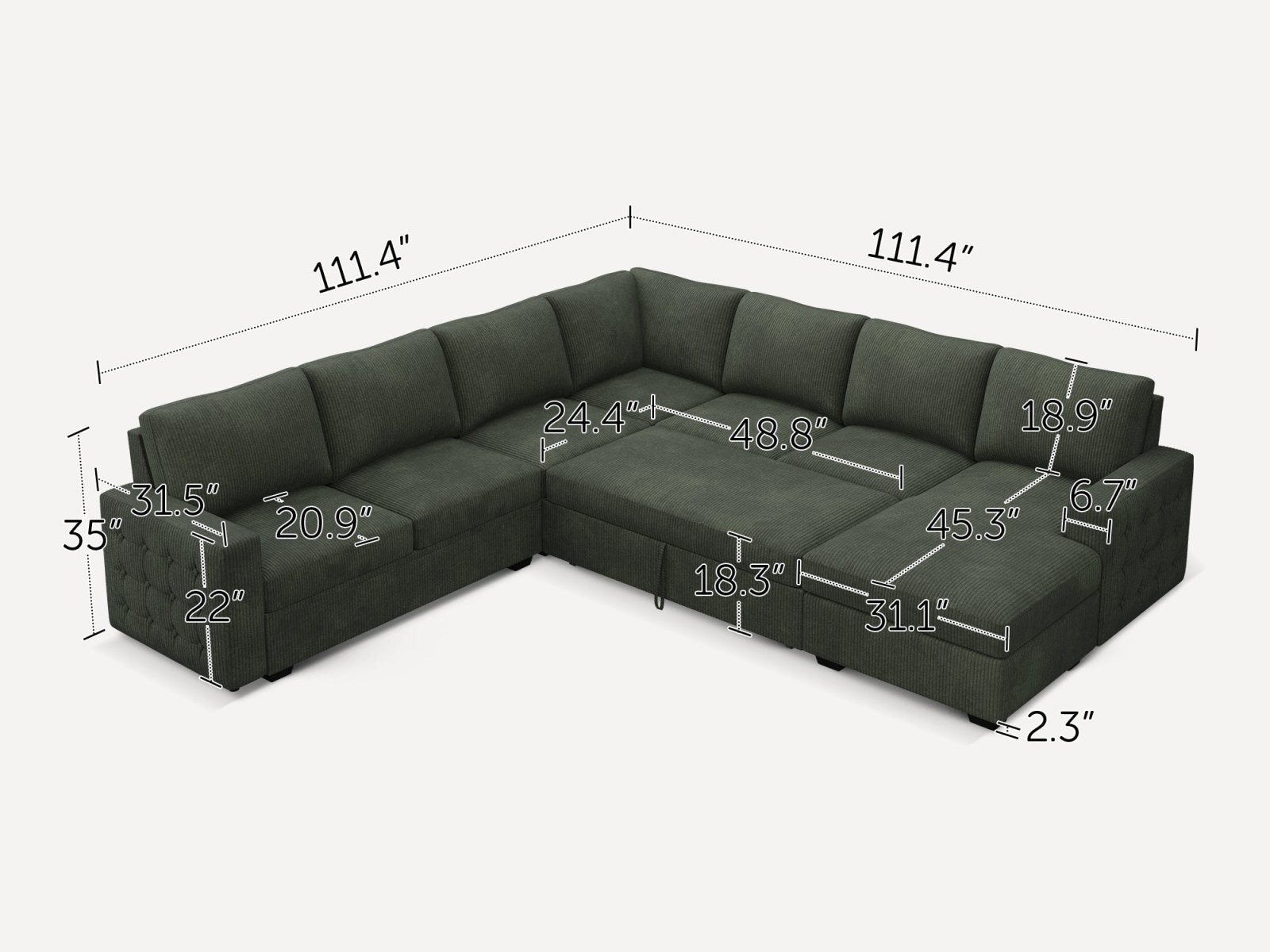 7-Piece Corduroy U-Shaped Sleeper Sectional
#Color_Corduroy Green