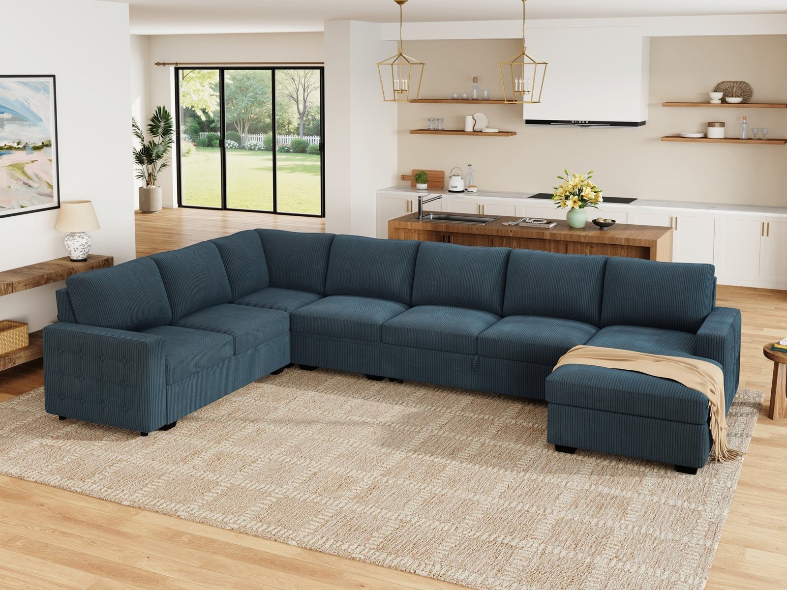 7-Piece Corduroy U-Shaped Sleeper Sectional
#Color_Corduroy Blue