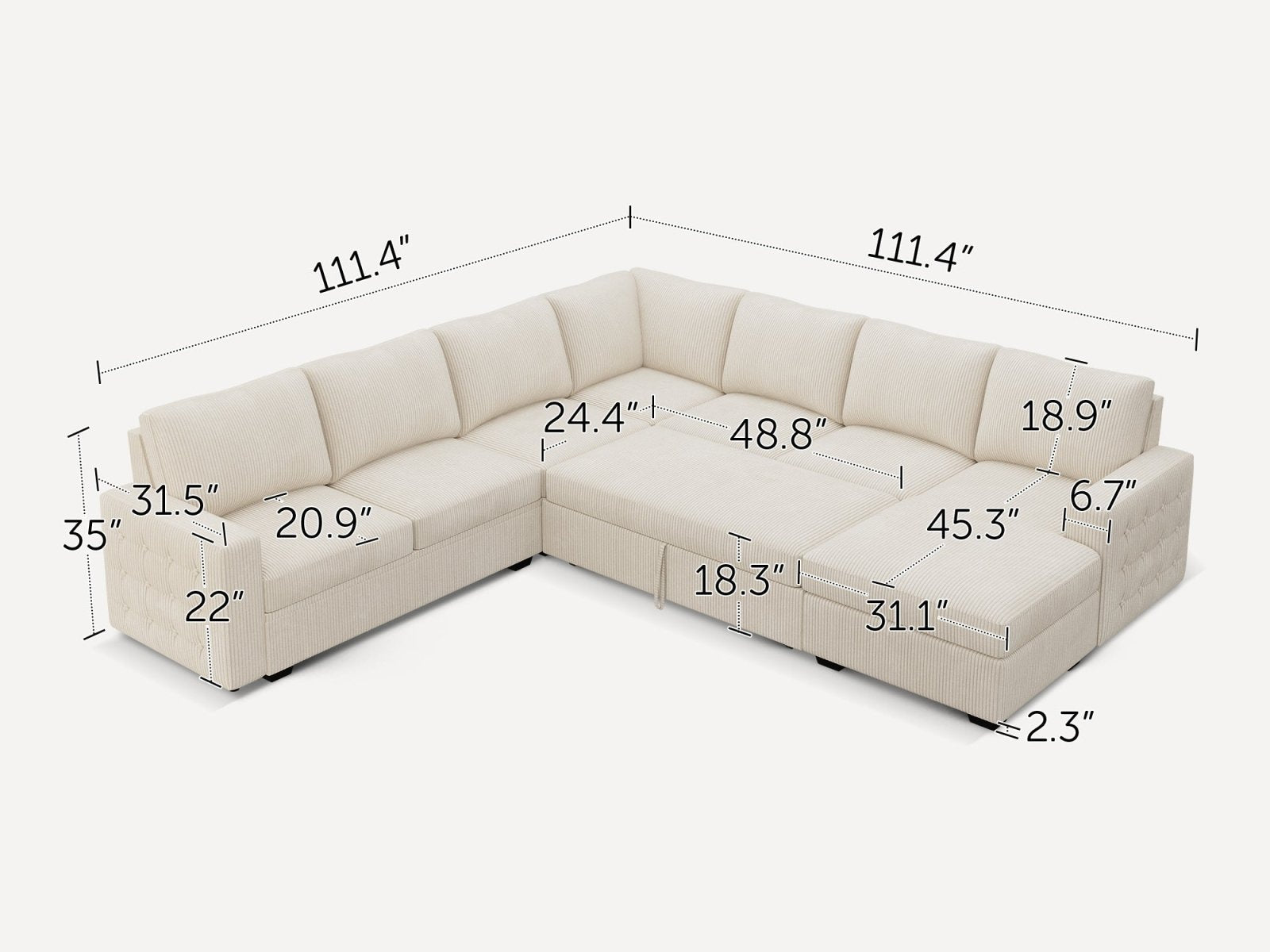 7-Piece Corduroy U-Shaped Sleeper Sectional
#Color_Corduroy Beige