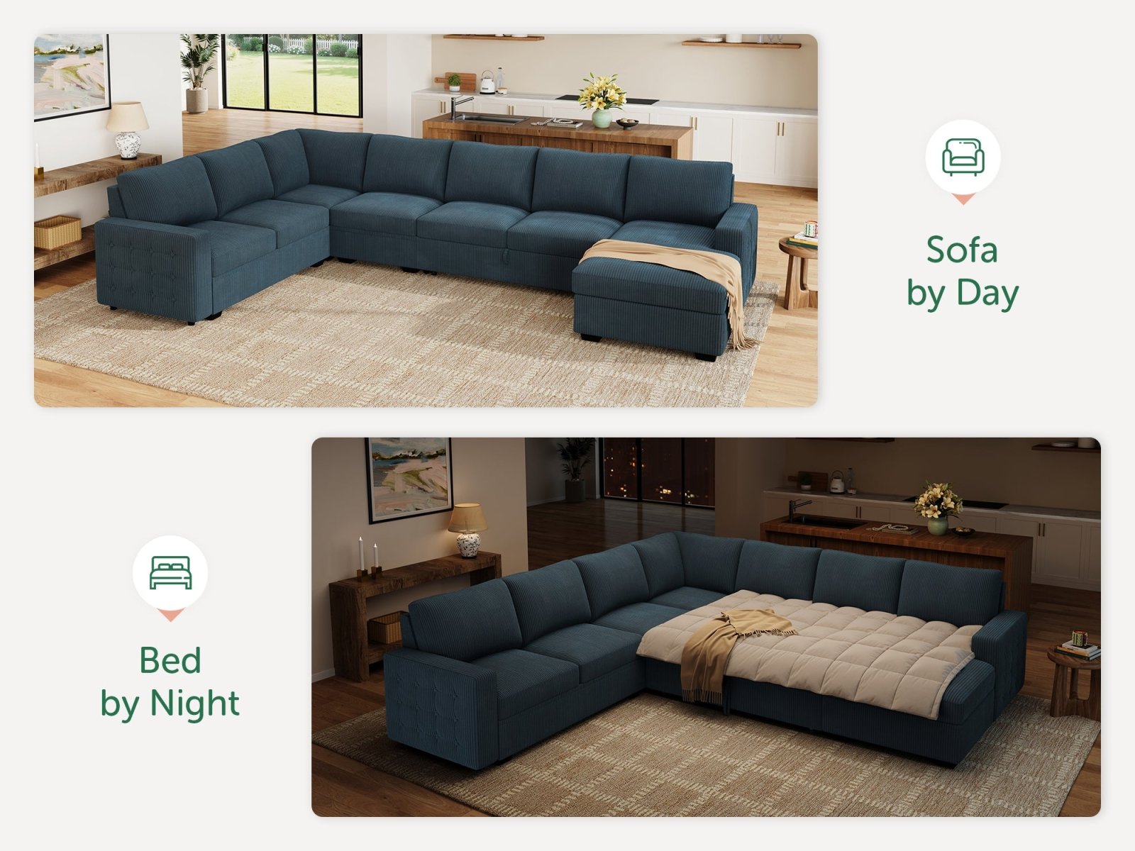 7-Piece Corduroy U-Shaped Sleeper Sectional
#Color_Corduroy Blue