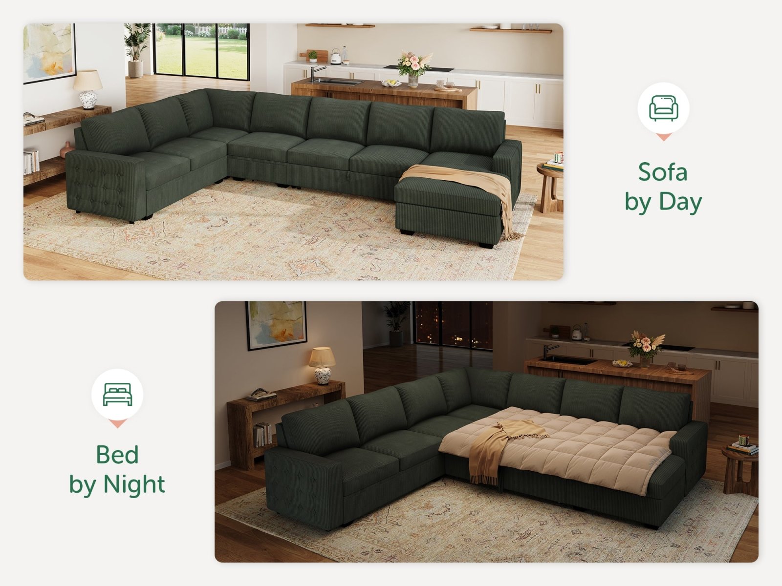 7-Piece Corduroy U-Shaped Sleeper Sectional
#Color_Corduroy Green