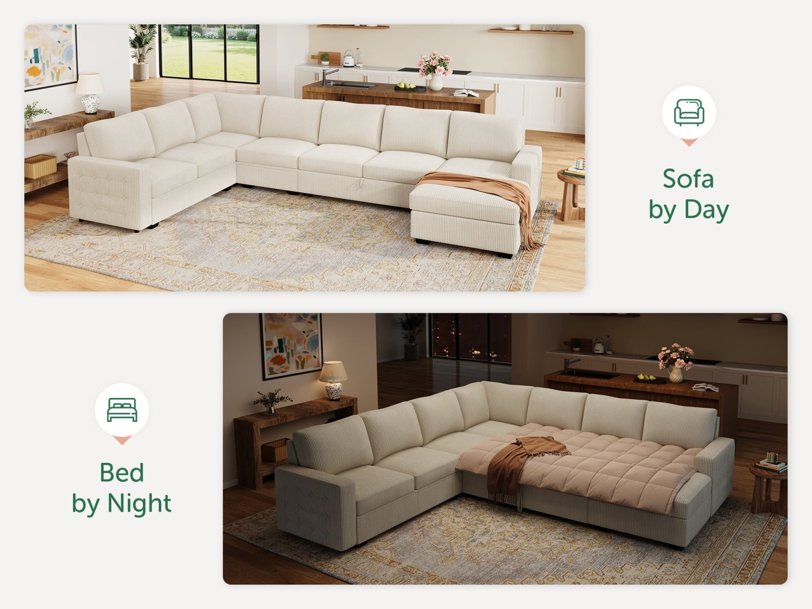 7-Piece Corduroy U-Shaped Sleeper Sectional
#Color_Corduroy Beige