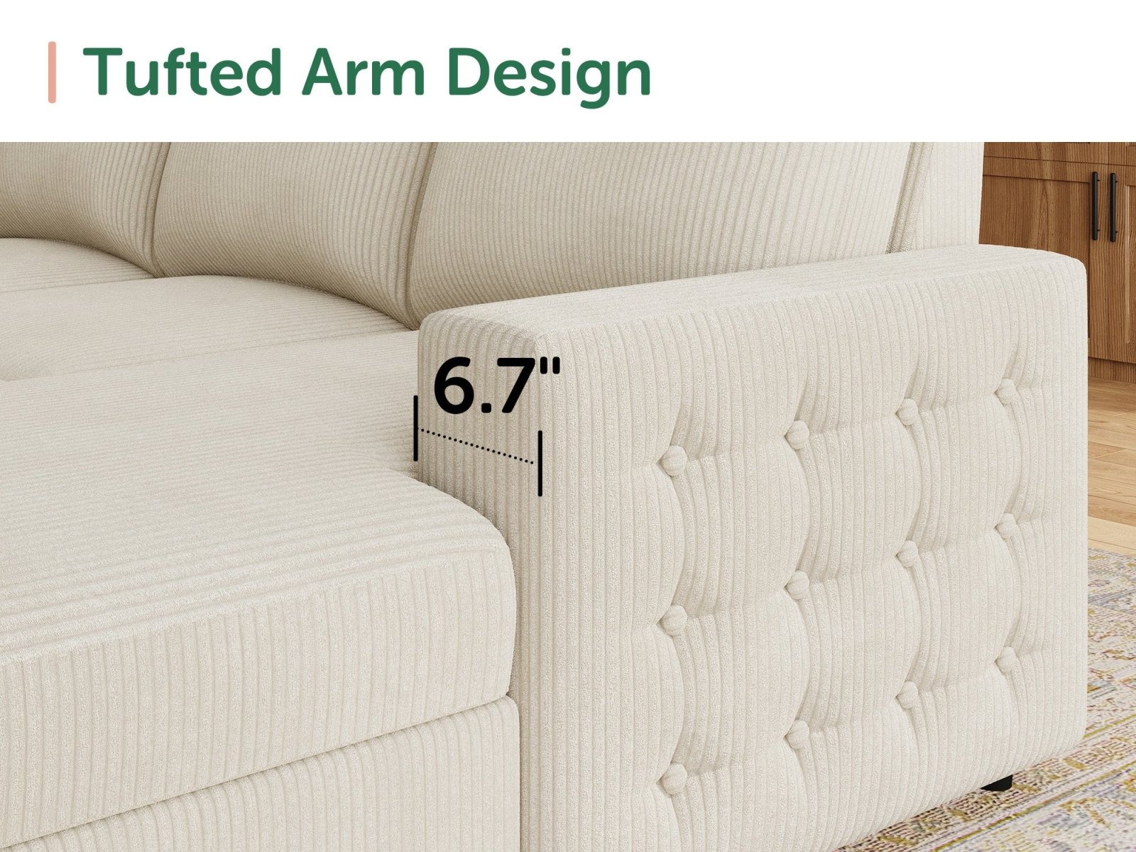 7-Piece Corduroy U-Shaped Sleeper Sectional with Ottoman
#Color_Corduroy Beige