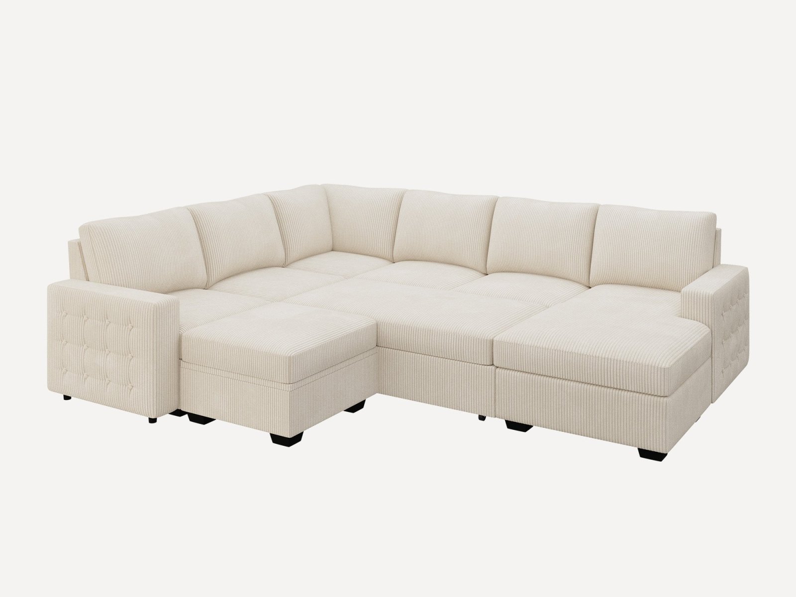 7-Piece Corduroy U-Shaped Sleeper Sectional with Ottoman
#Color_Corduroy Beige