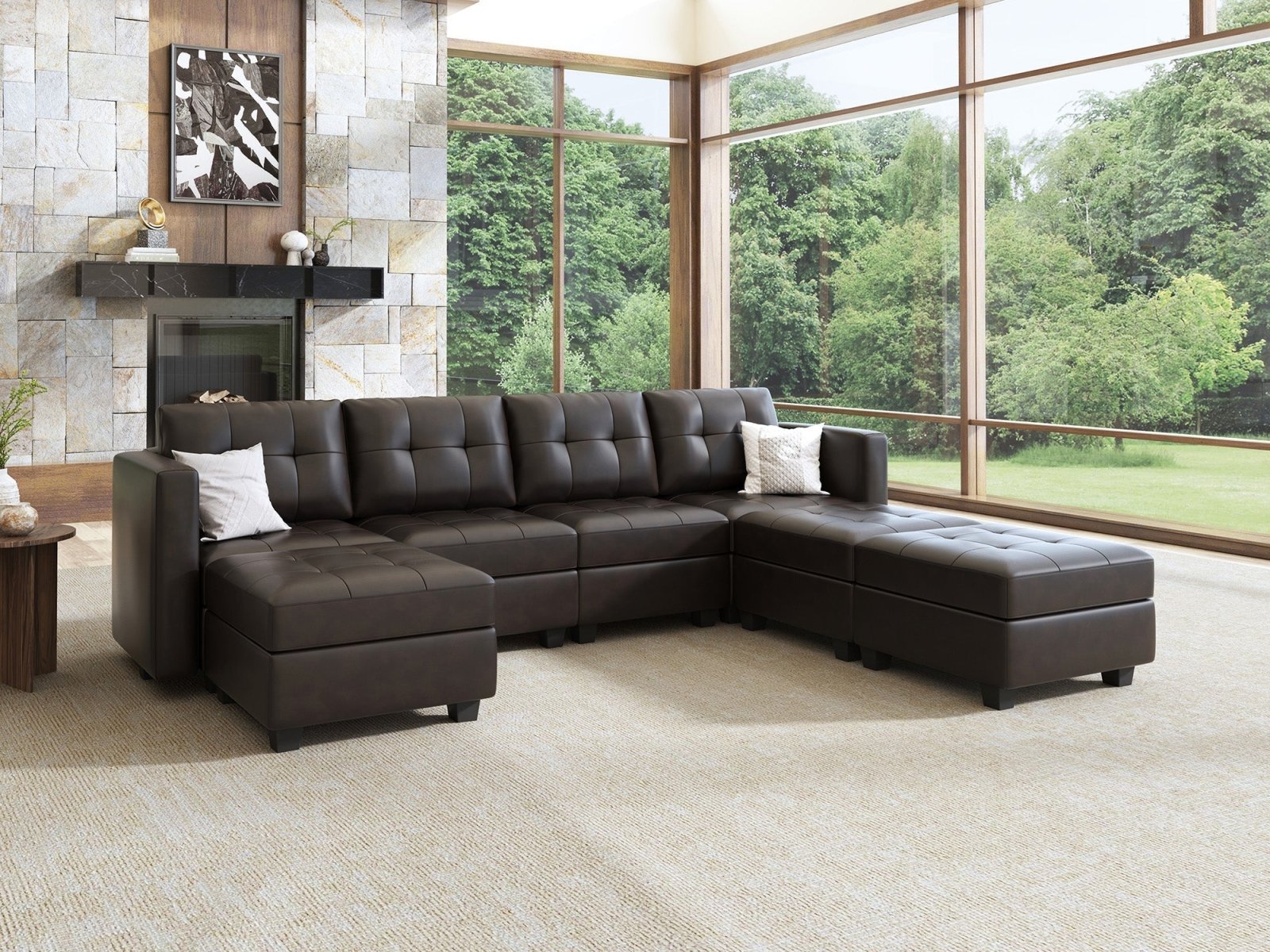 HONBAY 7-Piece Faux Leather Modular Sectional Sofa With Storage Seat