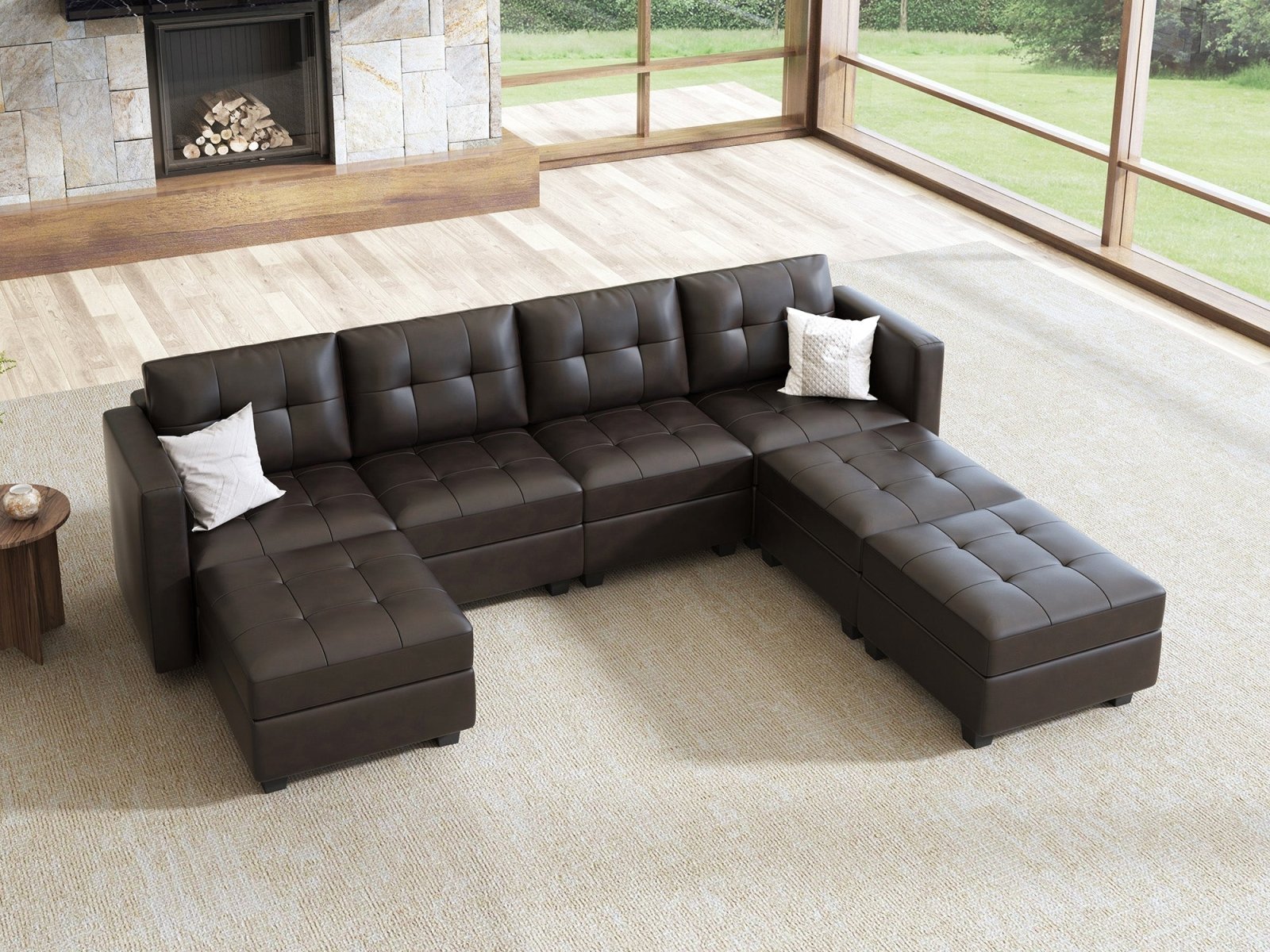 HONBAY 7-Piece Faux Leather Modular Sectional Sofa With Storage Seat