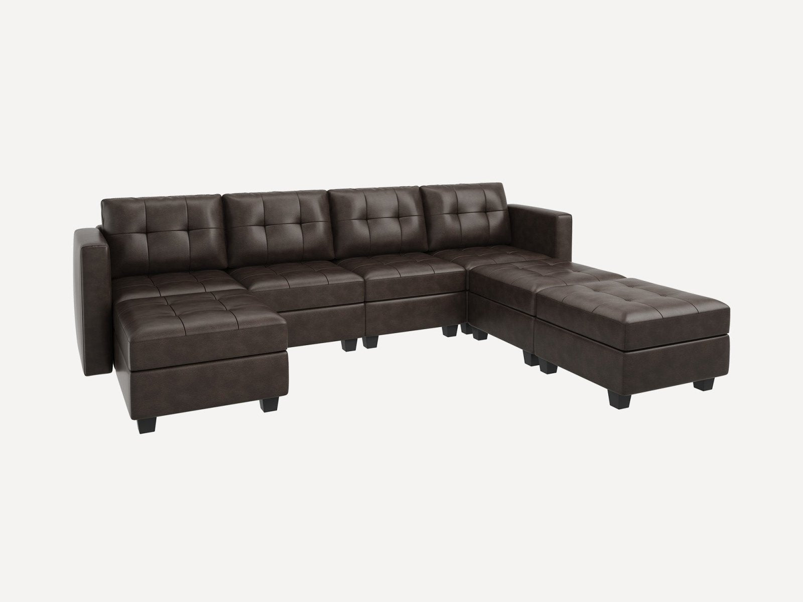 HONBAY 7-Piece Faux Leather Modular Sectional Sofa With Storage Seat