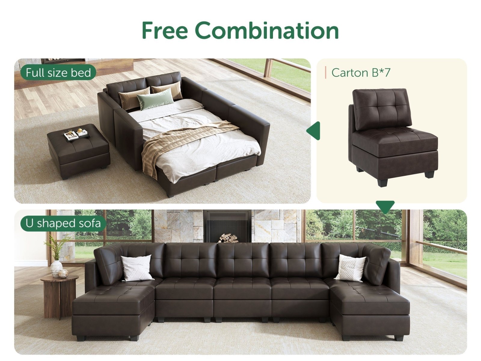 HONBAY 7-Piece Faux Leather Modular Sectional Sofa With Storage Seat
