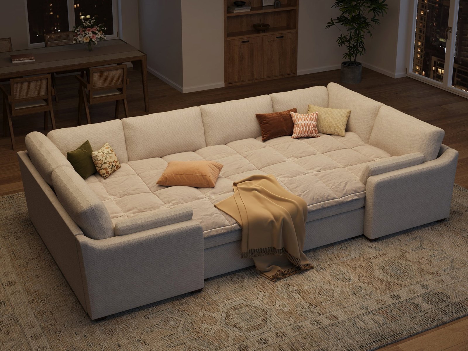 HONBAY 7-Piece Oversized Cloud Down-Filled Chenille Modular U-Shaped Sectional Sofa
#Color_Beige