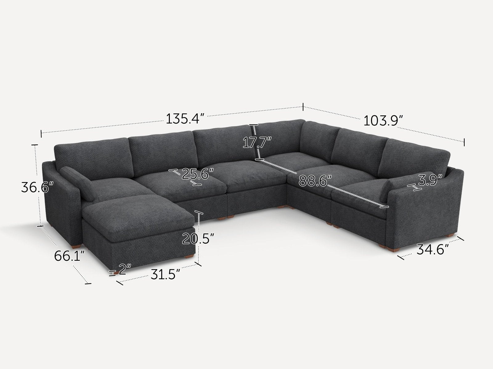 HONBAY 7-Piece Oversized Cloud Down-Filled Chenille Modular U-Shaped Sectional Sofa
#Color_Dark Grey