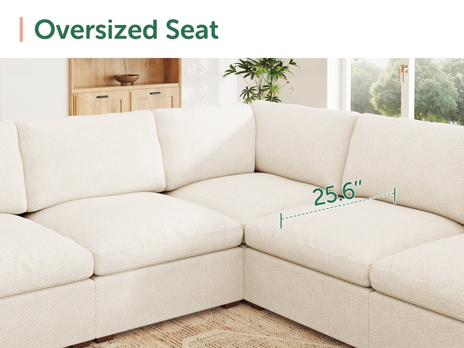 HONBAY 7-Piece Oversized Cloud Down-Filled Chenille Modular U-Shaped Sectional Sofa
#Color_Beige