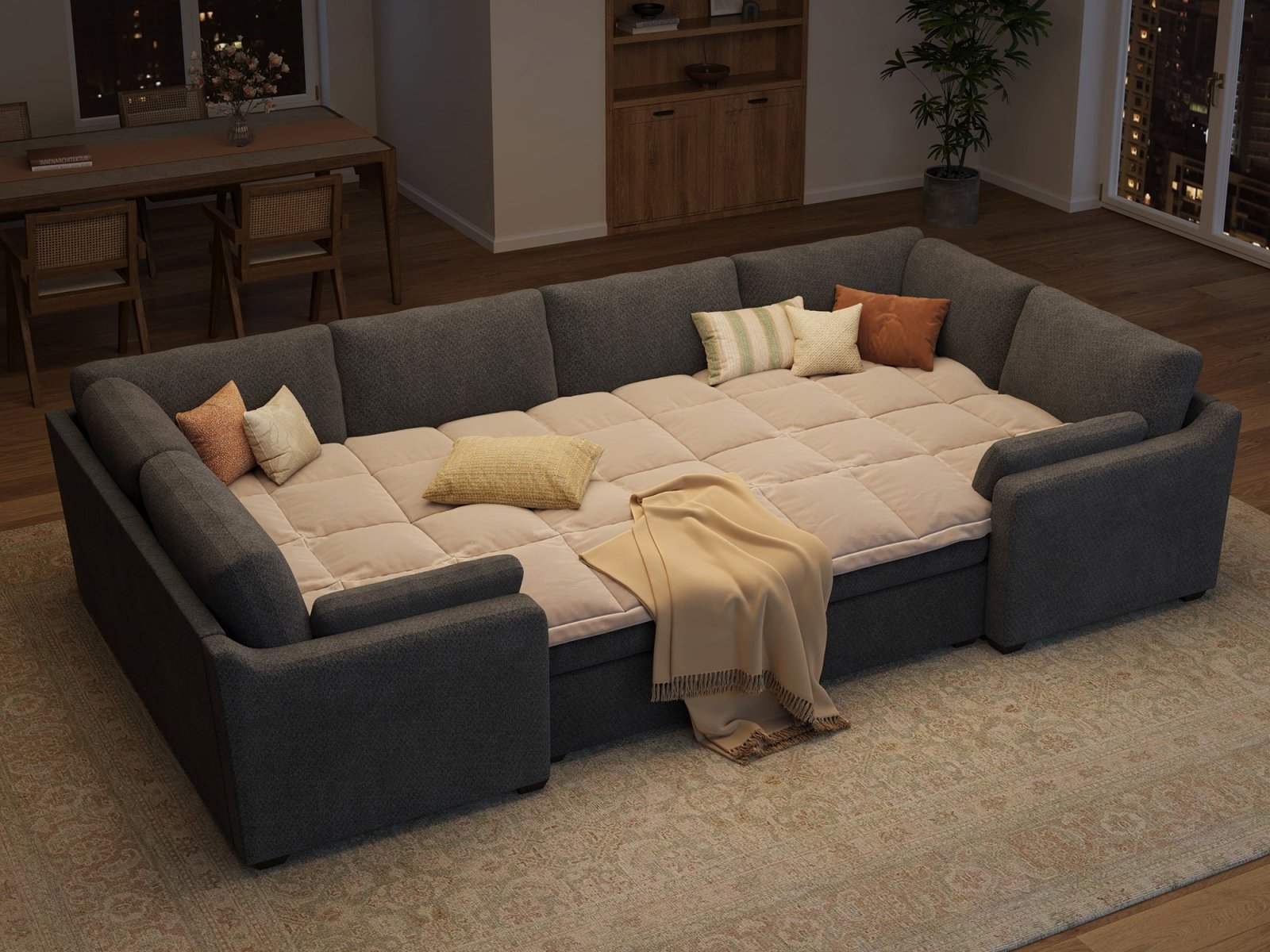 HONBAY 7-Piece Oversized Cloud Down-Filled Chenille Modular U-Shaped Sectional Sofa
#Color_Dark Grey