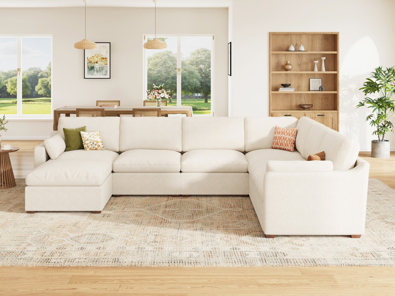 HONBAY 7-Piece Oversized Cloud Down-Filled Chenille Modular U-Shaped Sectional Sofa
#Color_Beige
