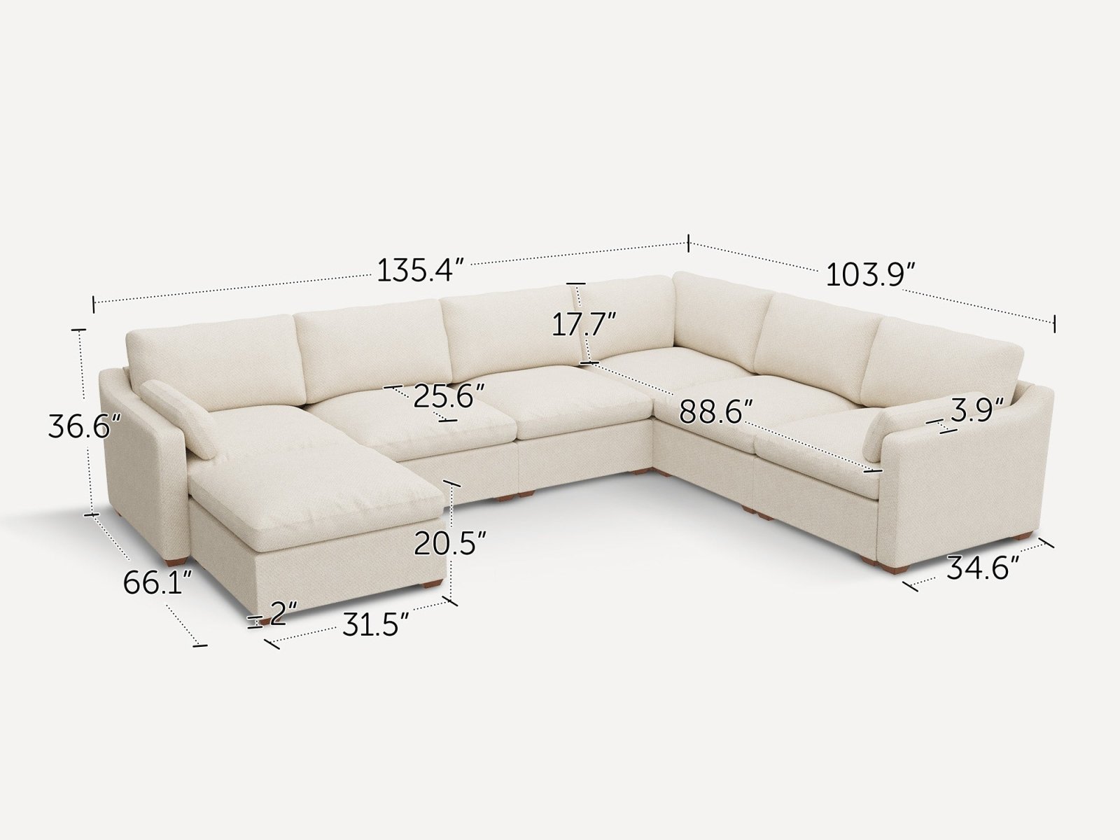 HONBAY 7-Piece Oversized Cloud Down-Filled Chenille Modular U-Shaped Sectional Sofa
#Color_Beige