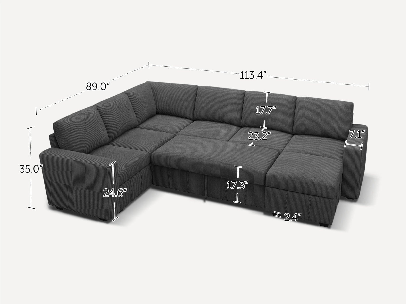 HONBAY 7-Piece Oversized Corduroy Pull-Out Sleeper Sectional Sofa with Storage & Block Arm