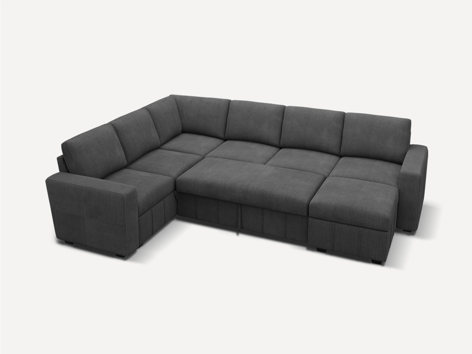 HONBAY 7-Piece Oversized Corduroy Pull-Out Sleeper Sectional Sofa with Storage & Block Arm
