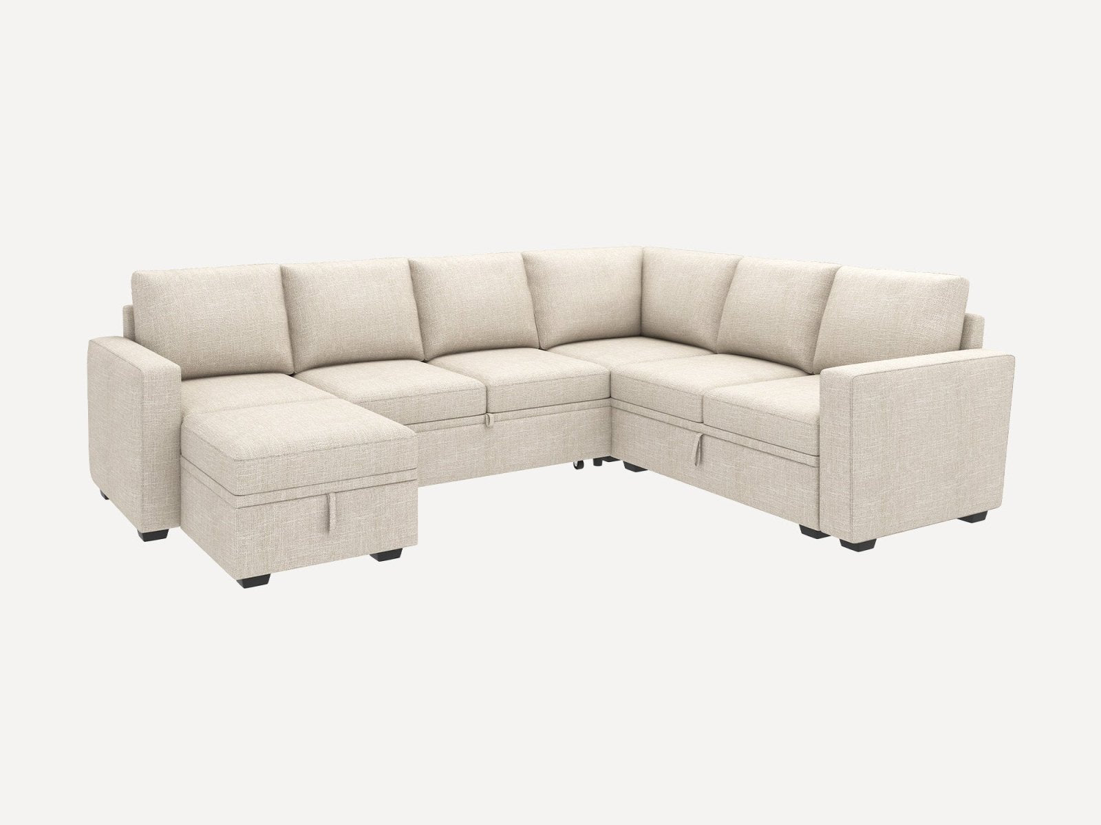 HONBAY Sleep Modular Sofa 7-Seat Sofa Bed with 4-Storage Space #Color_Beige