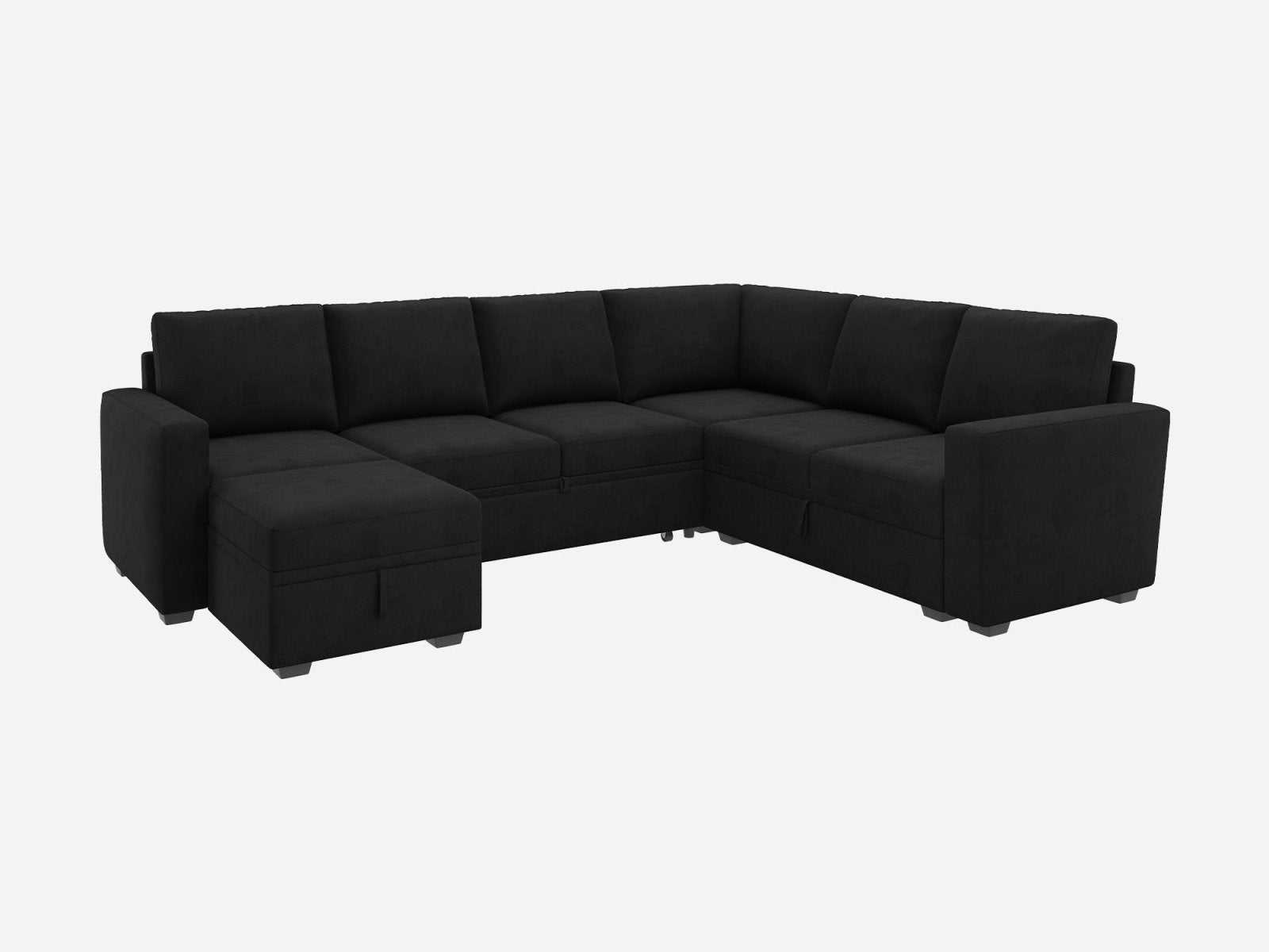 HONBAY Sleep Modular Sofa 7-Seat Sofa Bed with 4-Storage Space #Color_Black Style I