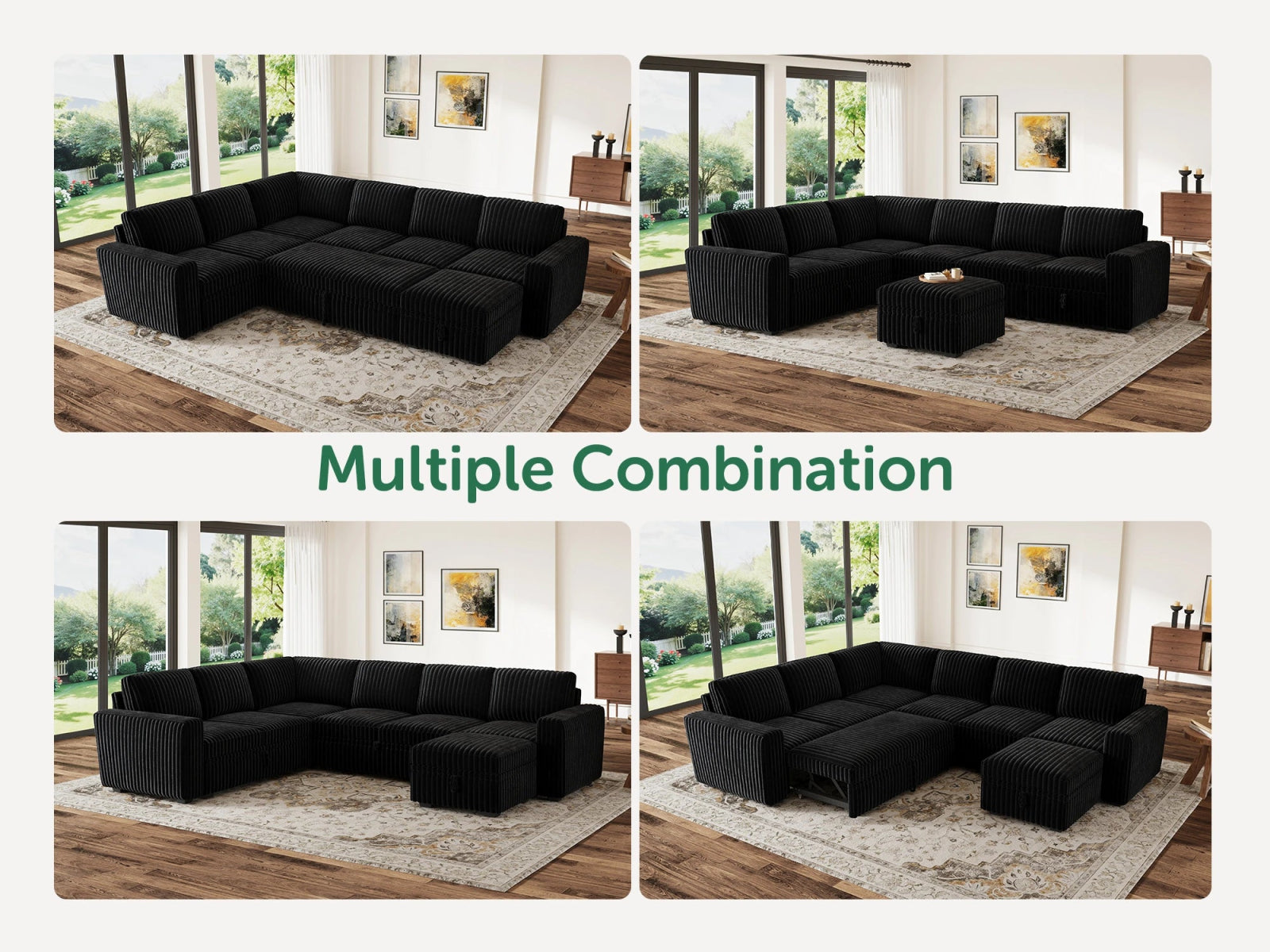 7-Piece Wide Plush Corduroy Modular Sleeper
#Color_Corduroy Black