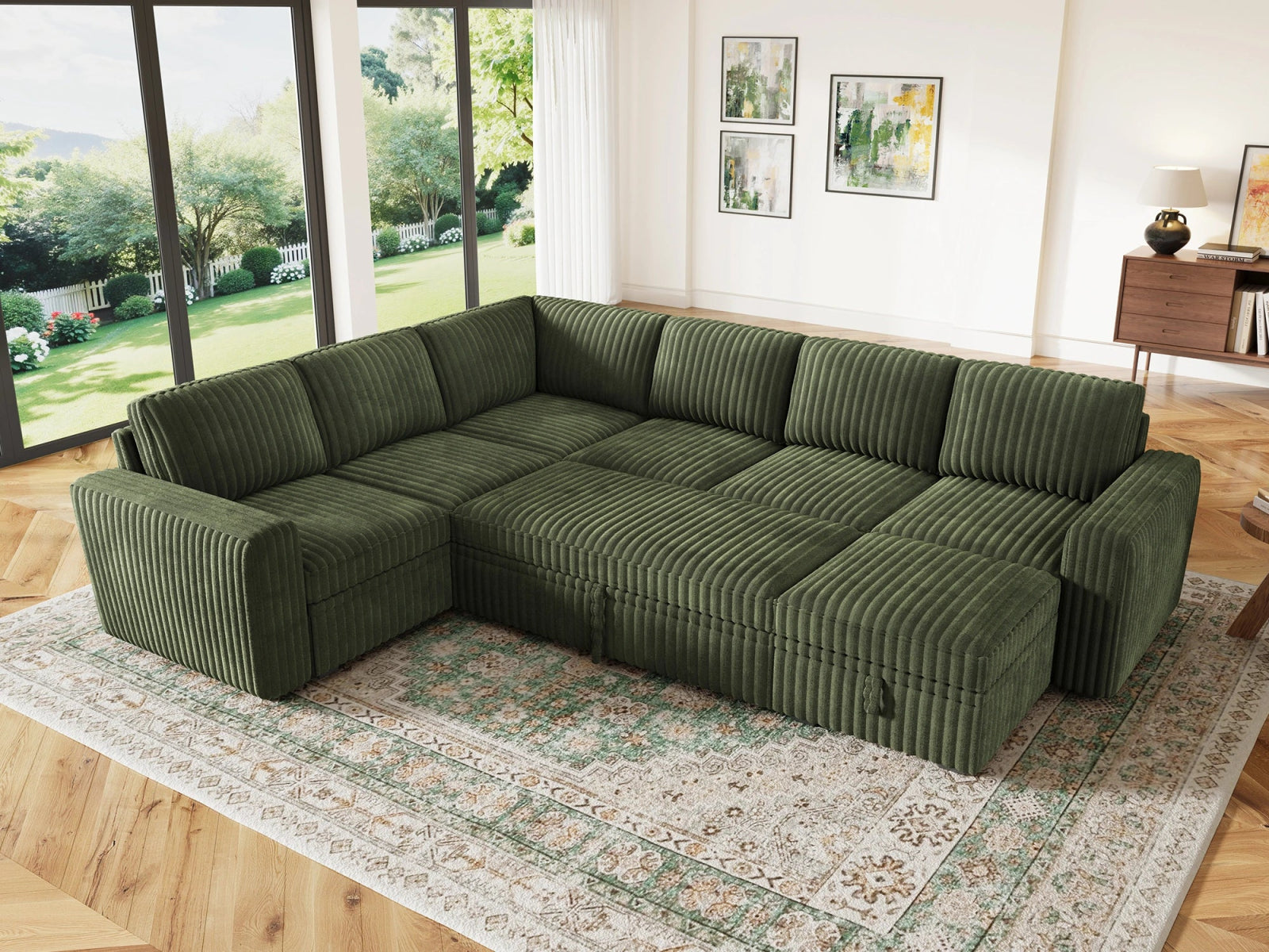 7-Piece Wide Plush Corduroy Modular Sleeper
#Color_Green