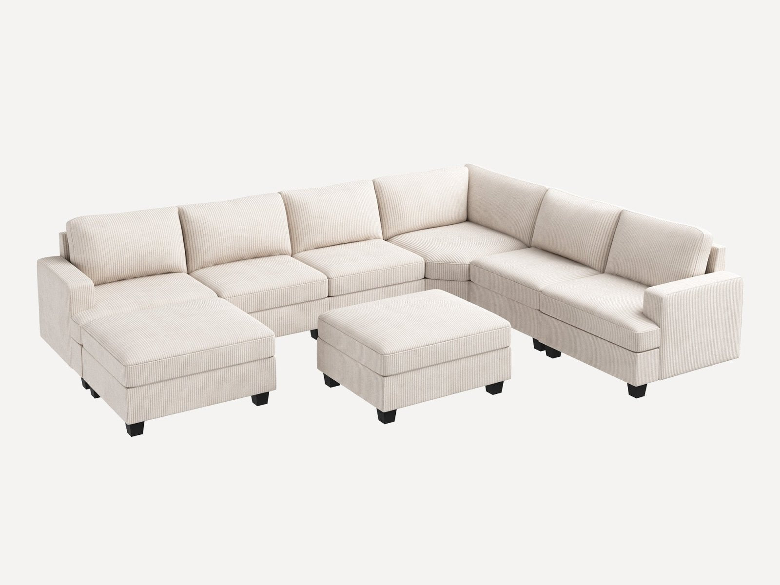 HONBAY 8 Piece Modular Sectional With Storage Ottoman #Color_Corduroy Beige
