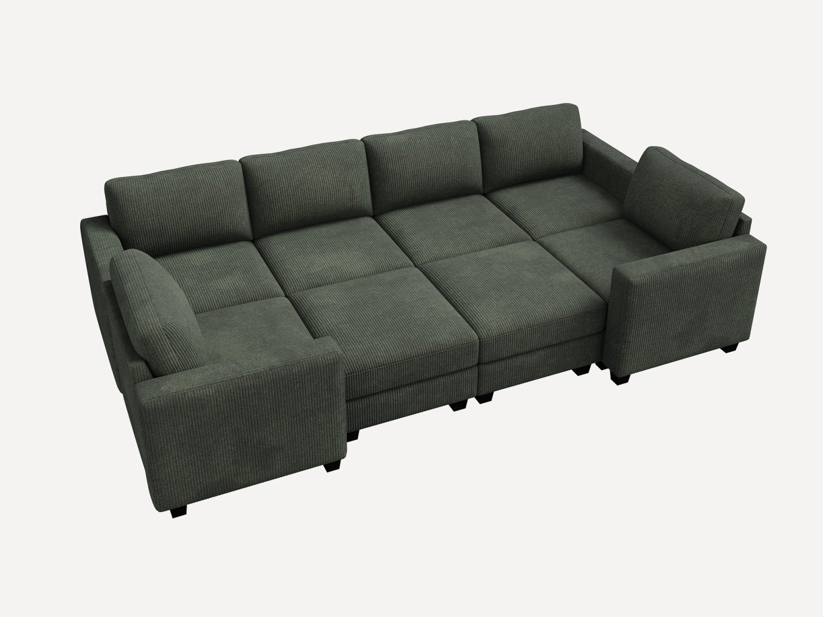 HONBAY 8-Piece Corduroy Modular Sleeper Sectional Sofa With Hidden Storage Ottoman
#Color_Corduroy Green