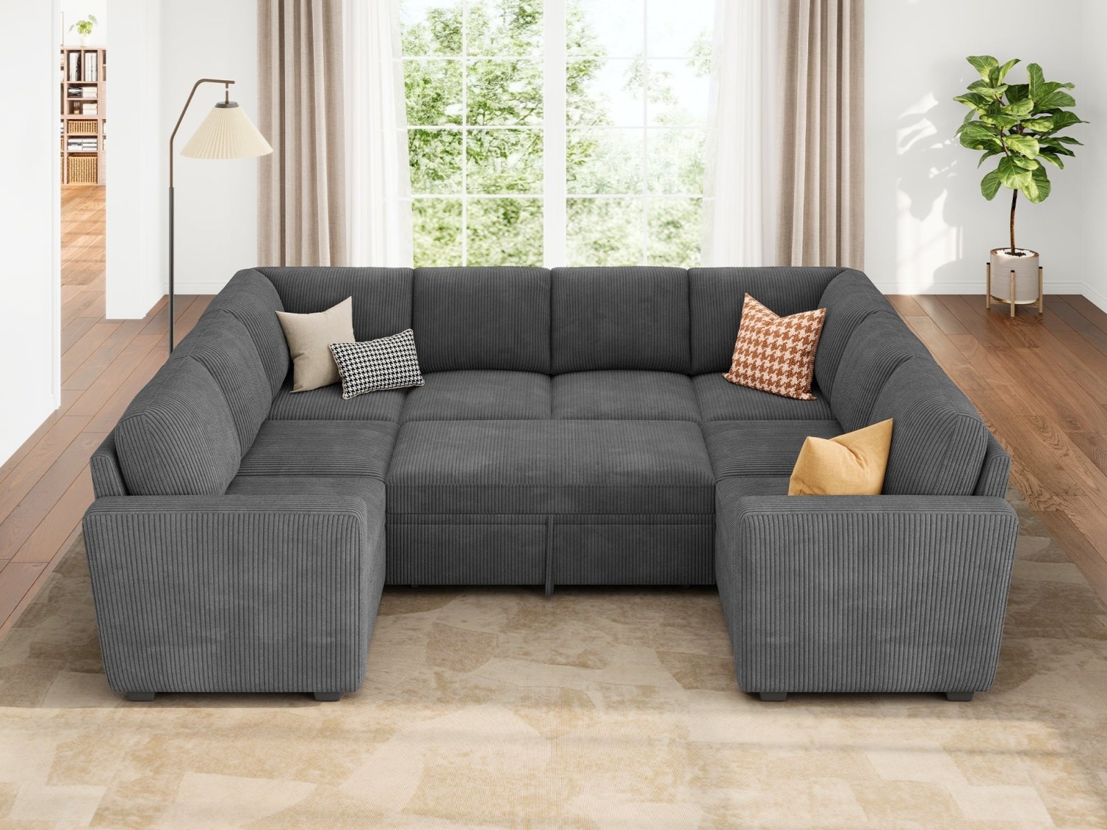 8-Piece Corduroy Modular Sleeper #Color_Corduroy Grey