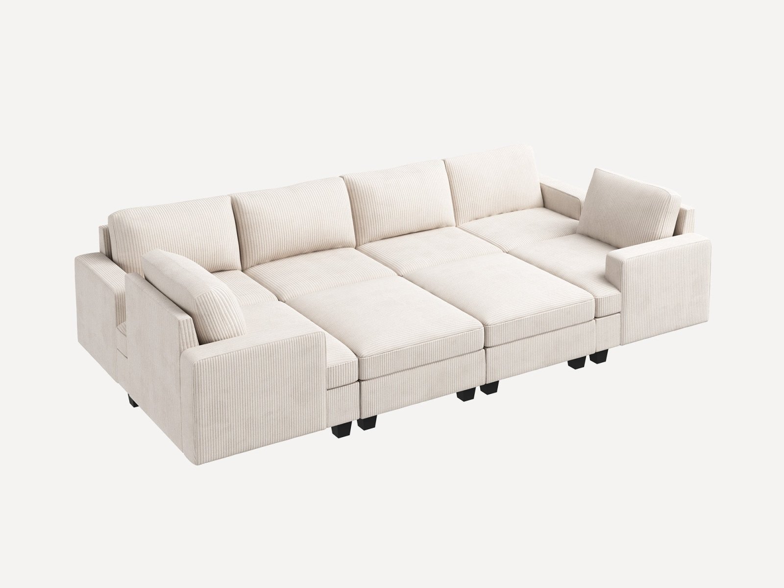HONBAY 8-Piece Corduroy Modular Sleeper Sectional With Storage Ottoman #Color_Corduroy Beige