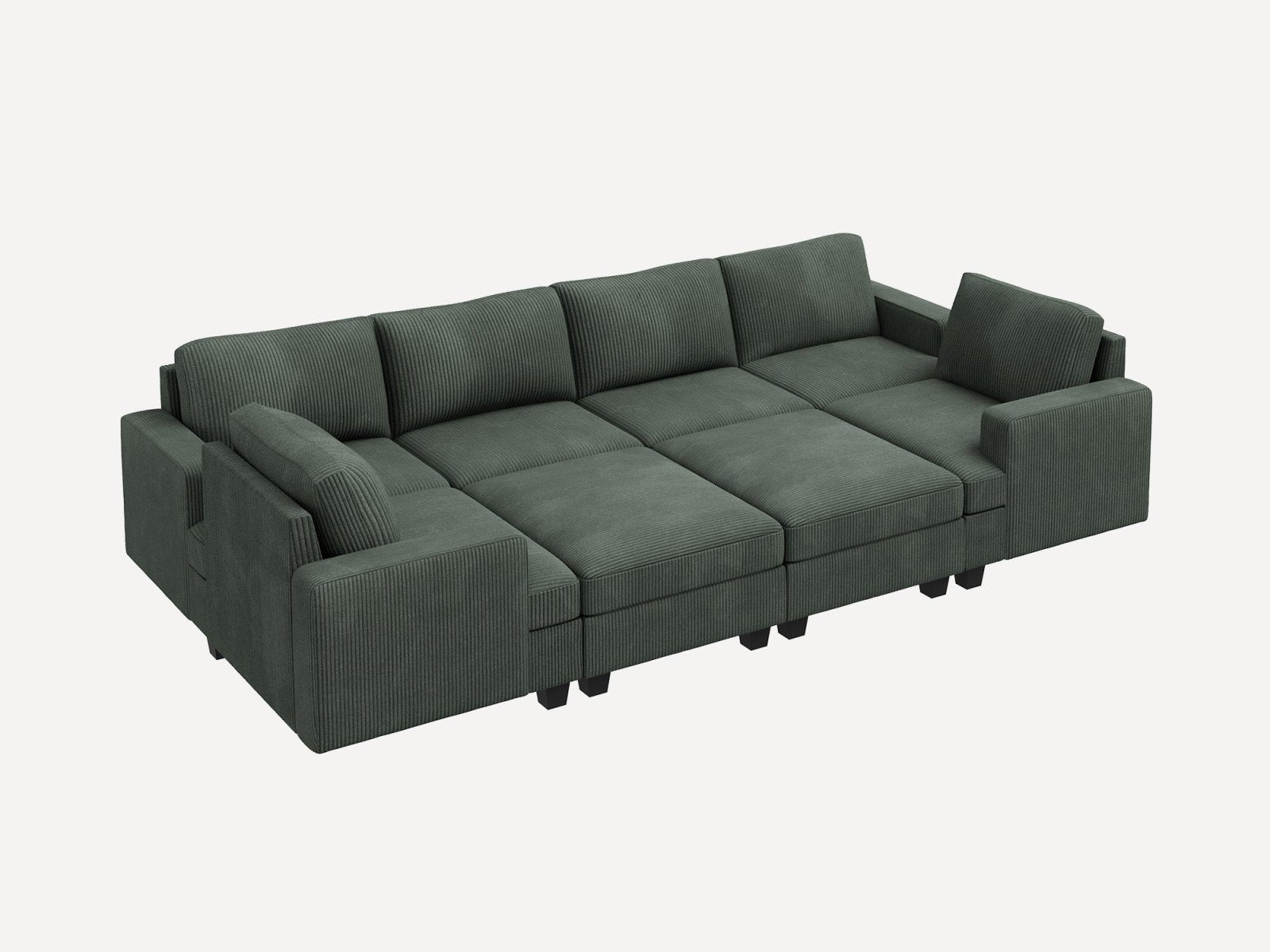 HONBAY 8-Piece Corduroy Modular Sleeper Sectional With Storage Ottoman #Color_Corduroy Green