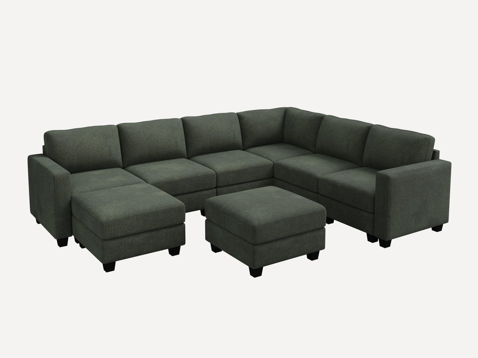 HONBAY 8-Piece Corduroy Modular U-Shaped Sectional Sofa With 2 Hidden Storage Ottoman
#Color_Corduroy Green
