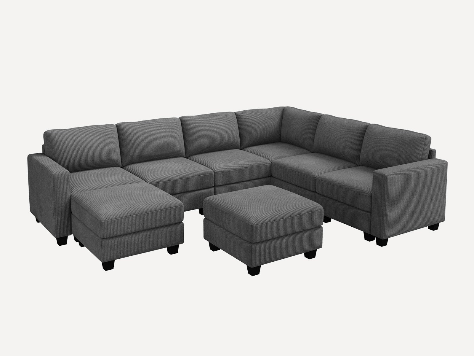 HONBAY 8-Piece Corduroy Modular U-Shaped Sectional Sofa With 2 Hidden Storage Ottoman
#Color_Corduroy Grey