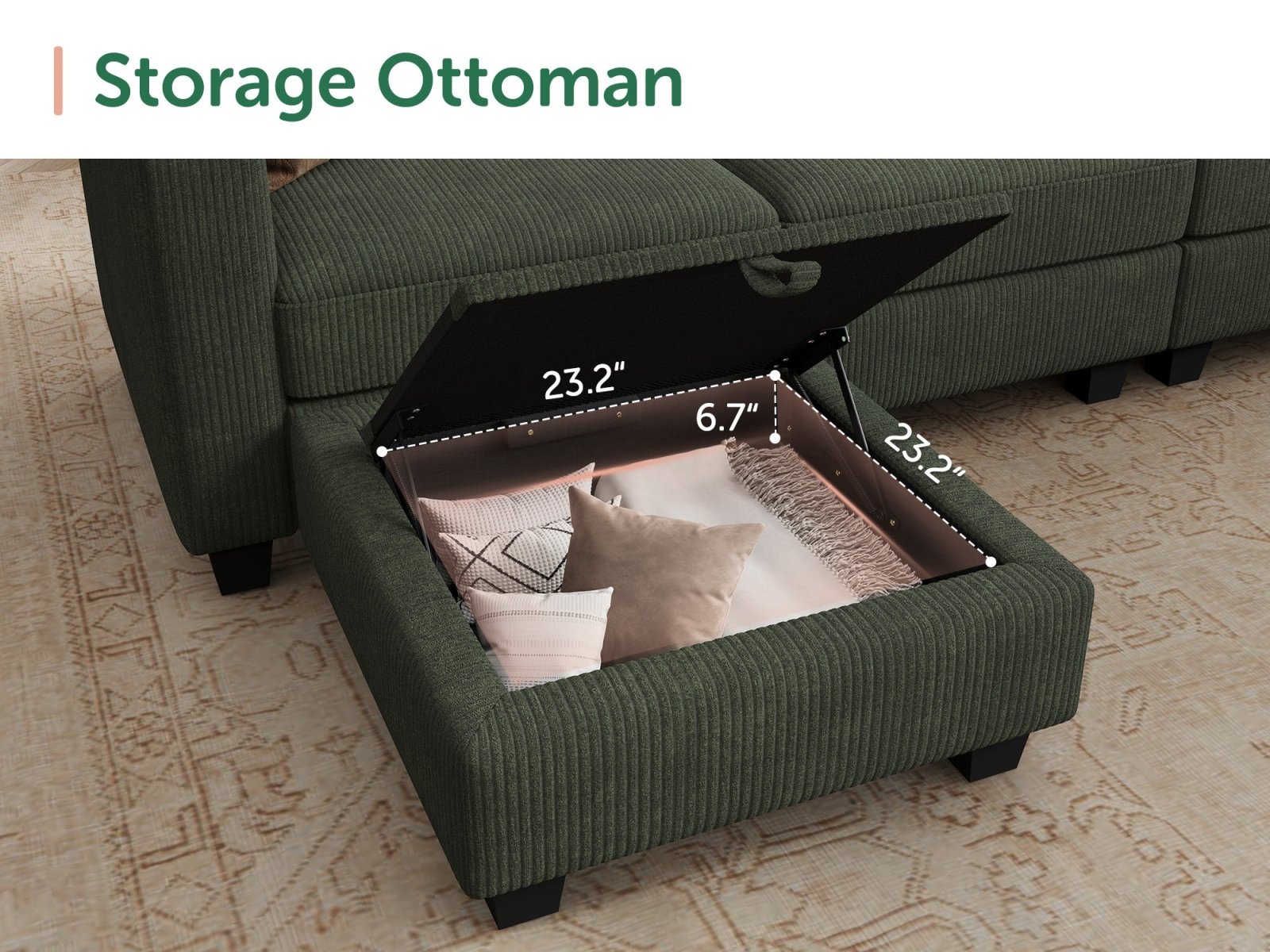 HONBAY 8-Piece Corduroy Modular U-Shaped Sectional Sofa With 2 Hidden Storage Ottoman
#Color_Corduroy Green